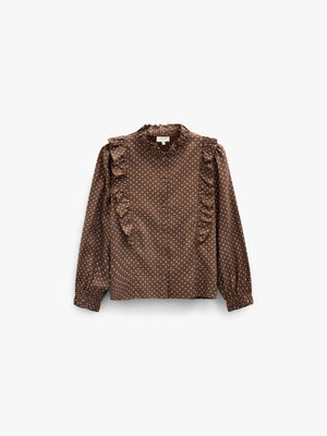 Dotted Viscose Frill Blouse - Tween - Brown/Offwhite | 101662 Feline