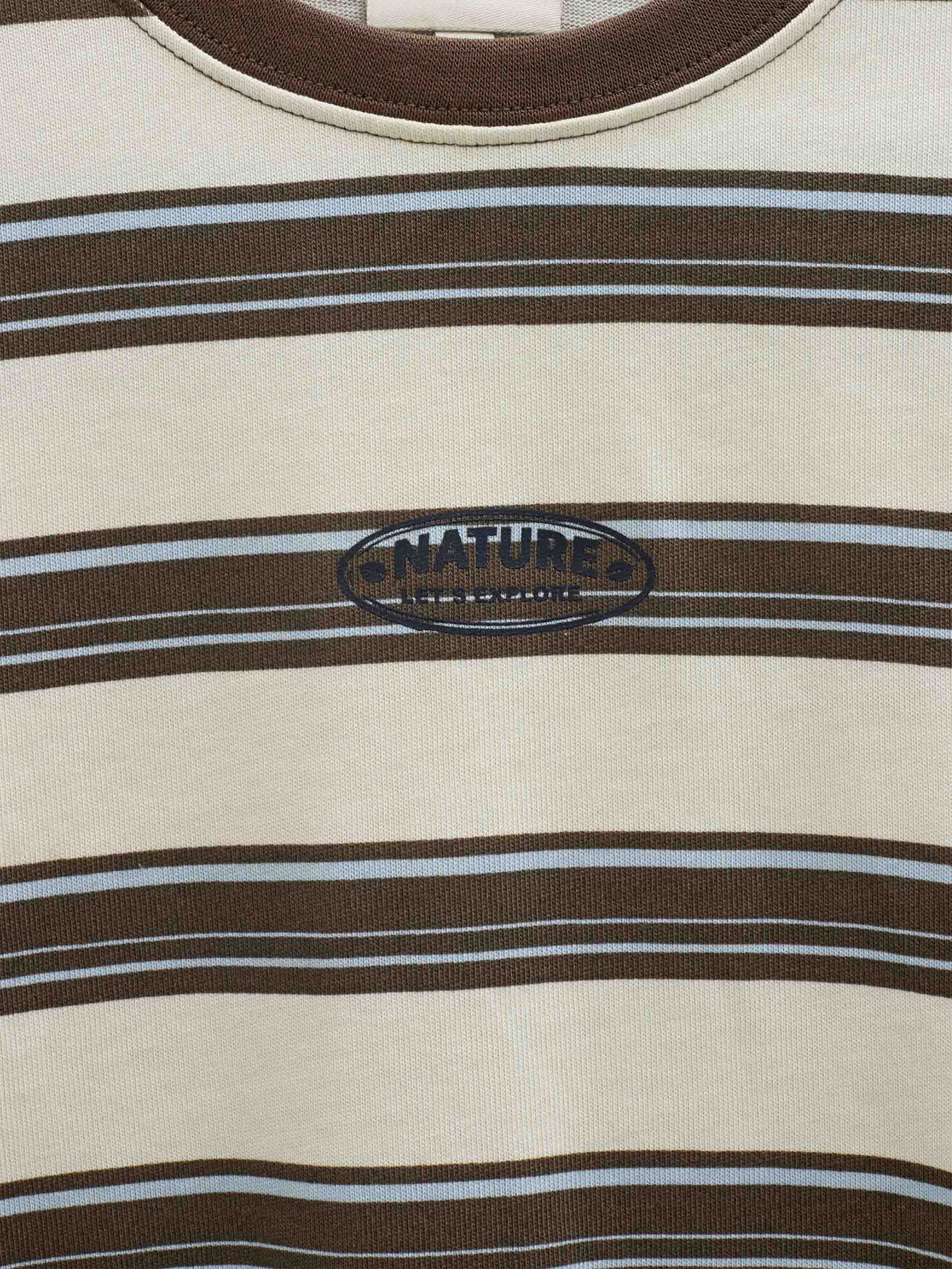 Striped Long-Sleeve T-Shirt - Tween - Offwhite/Brown | 101702 Hugo