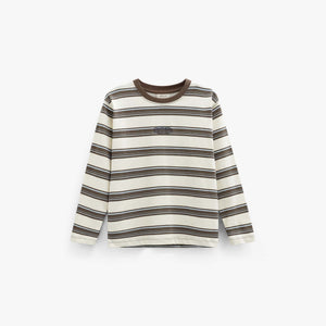 Striped Long-Sleeve T-Shirt - Tween - Offwhite/Brown | 101702 Hugo