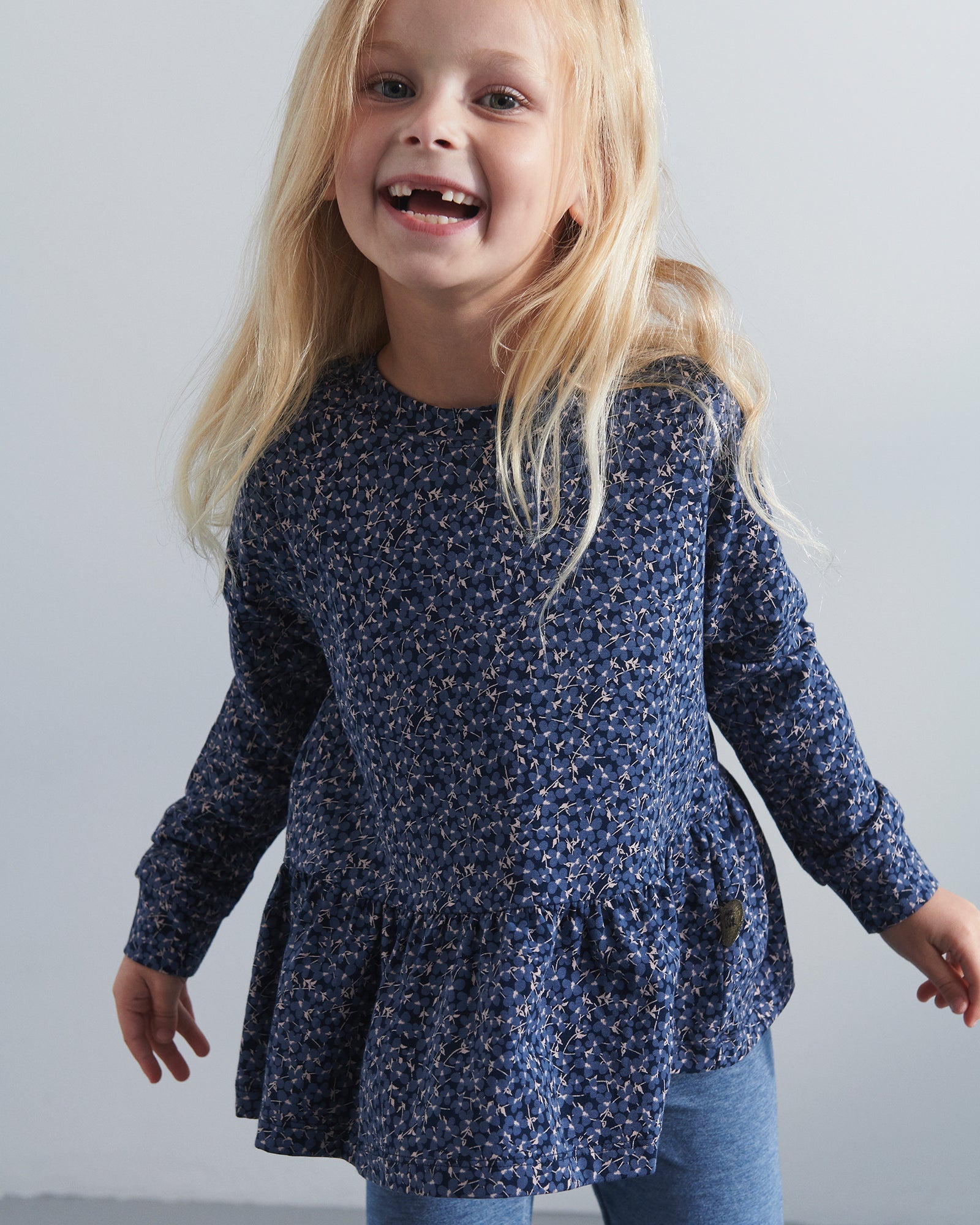 Jersey Peplum Blouse w. Ditsy Print - Kids - Blue