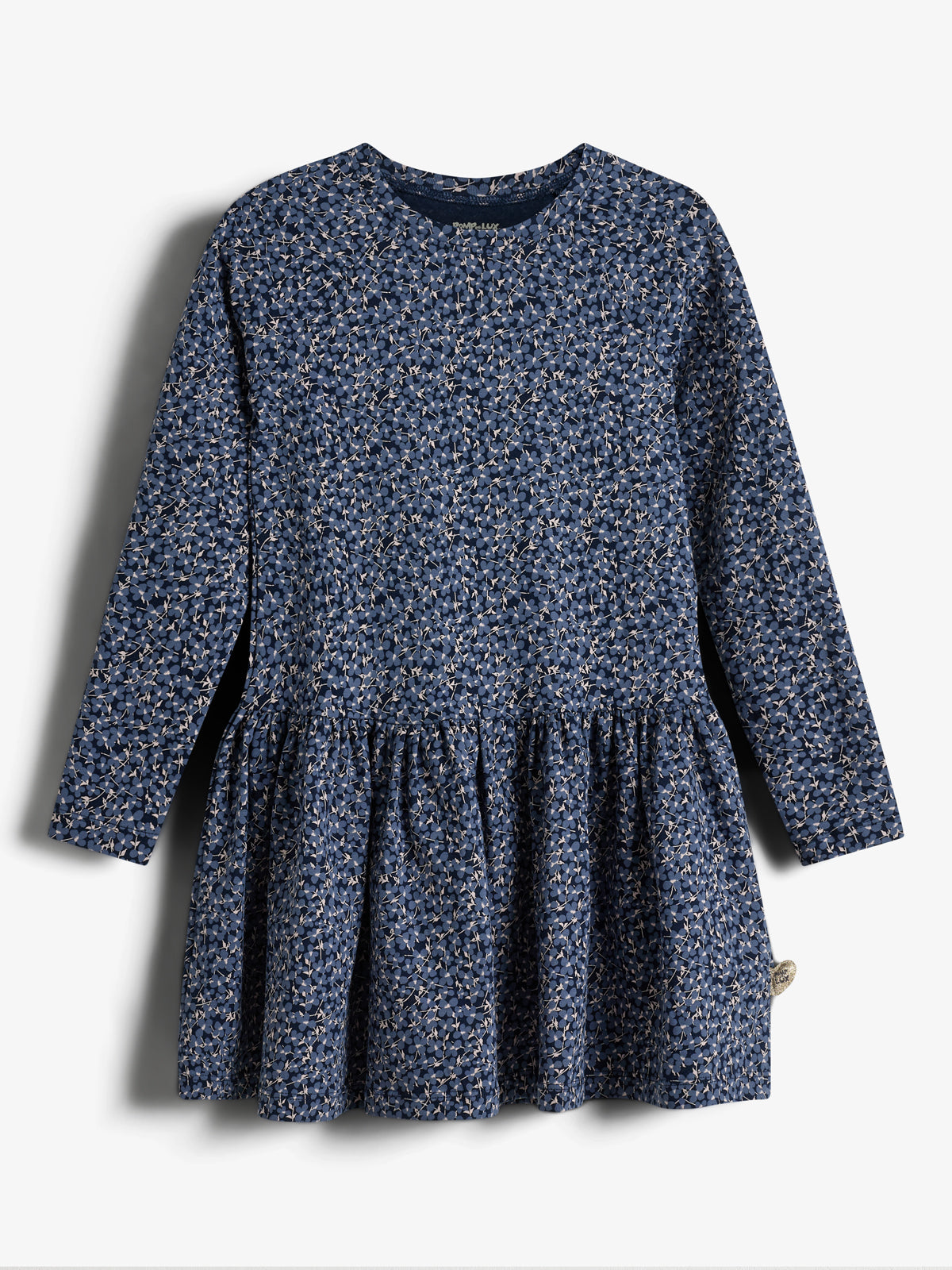 Jersey Dress w. Ditsy Print - Kids - Blue