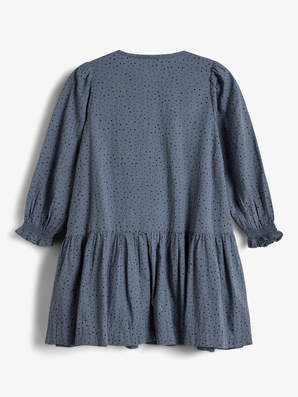 Cotton Dress w. Micro Dots - Kids - Dusty Blue