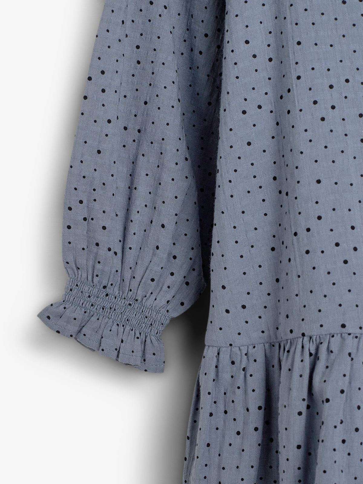 Cotton Dress w. Micro Dots - Kids - Dusty Blue