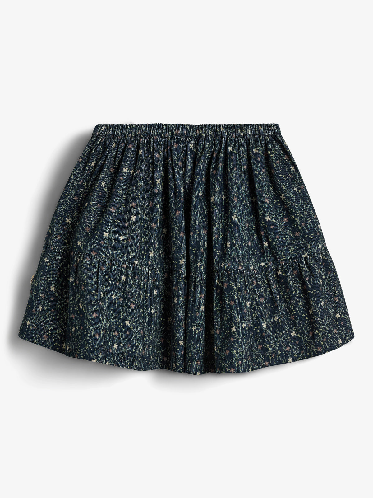 Corduroy Skirt w. Floral Print - Kids - Blue/Rose