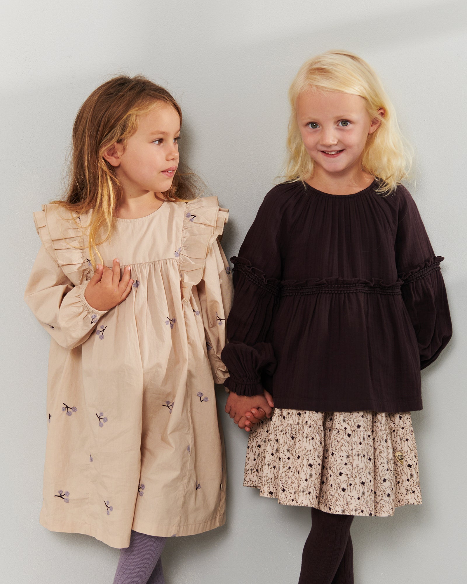 Corduroy Skirt w. Floral Print Kids Moonlight Purple