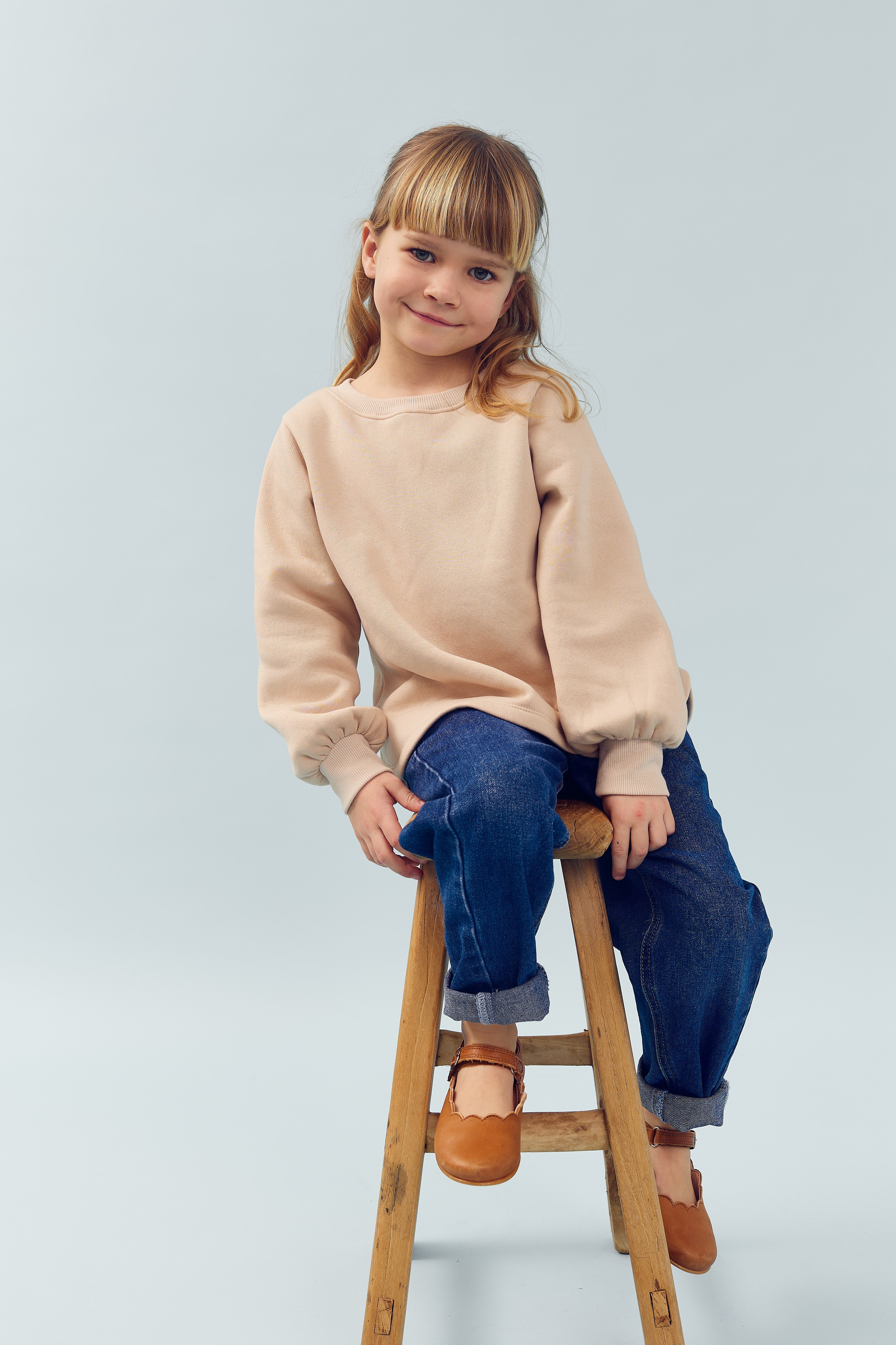 Sweatshirt w. Curved Hem - Kids - Moonlight