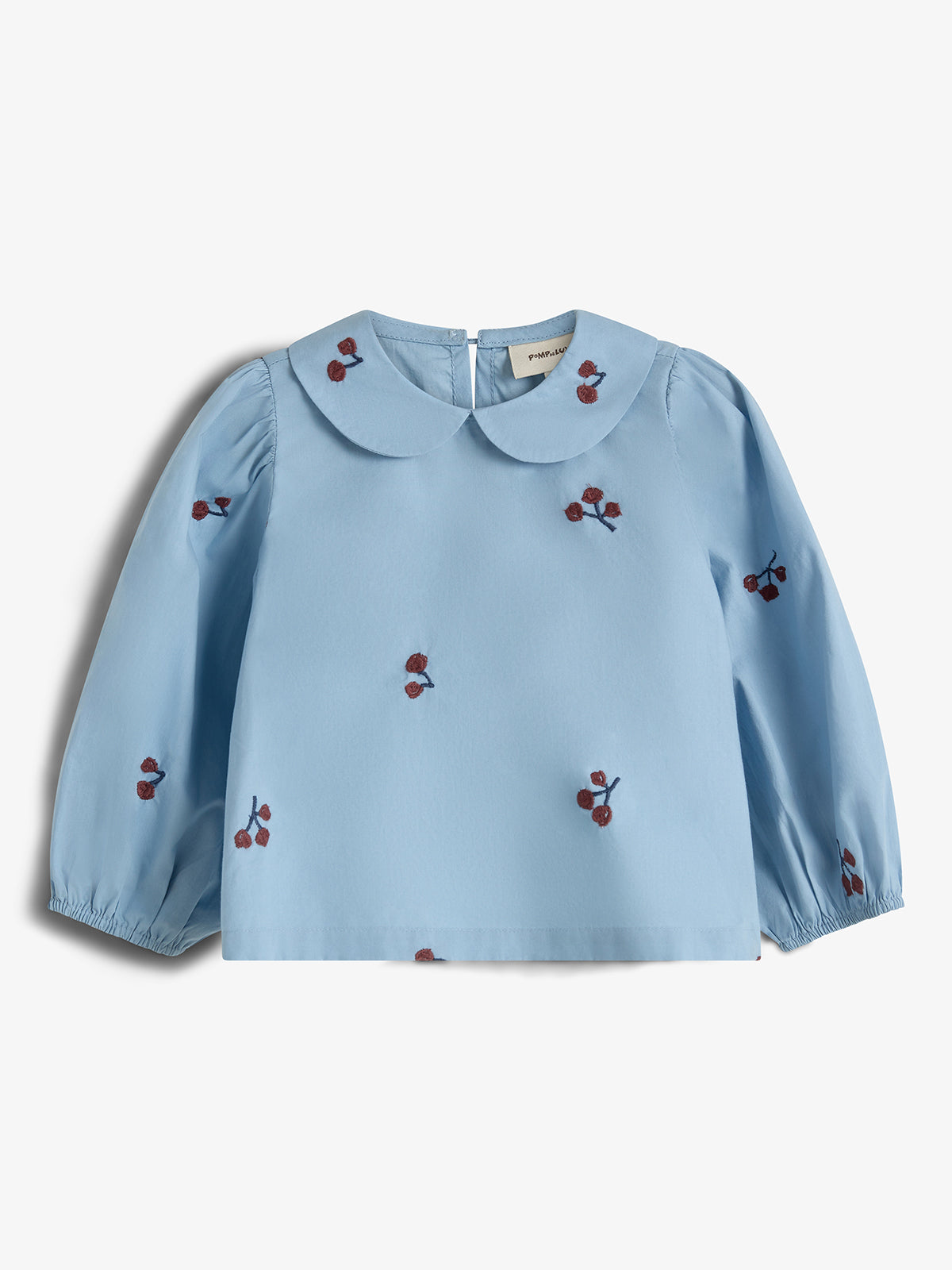 Poplin Blouse w. Embroidery - Kids - Blue/Rose