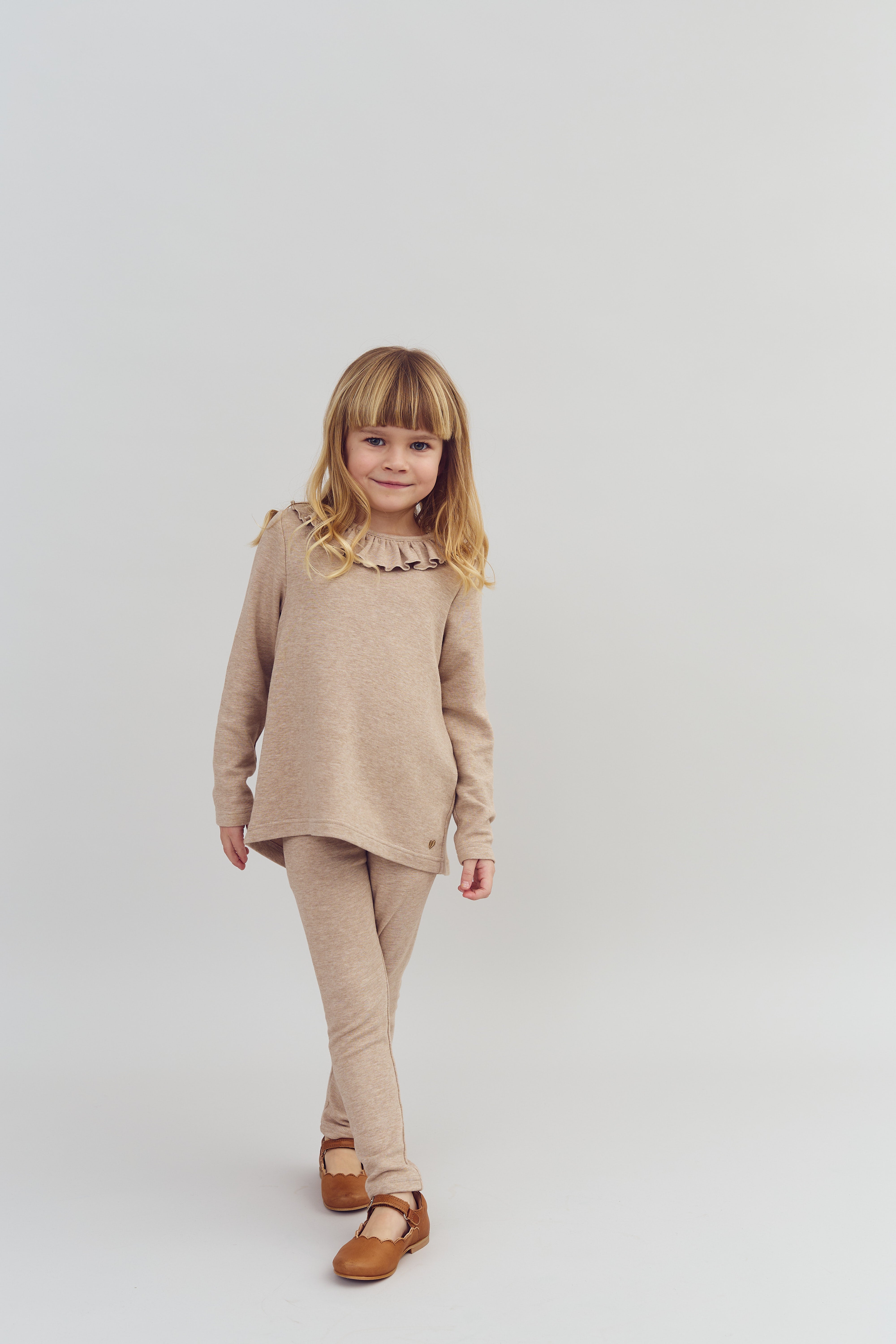 Plush Jersey Pierrot Collar Blouse - Kids - Beige Melange