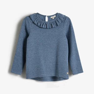 Plush Jersey Pierrot Collar Blouse - Kids - Blue Melange