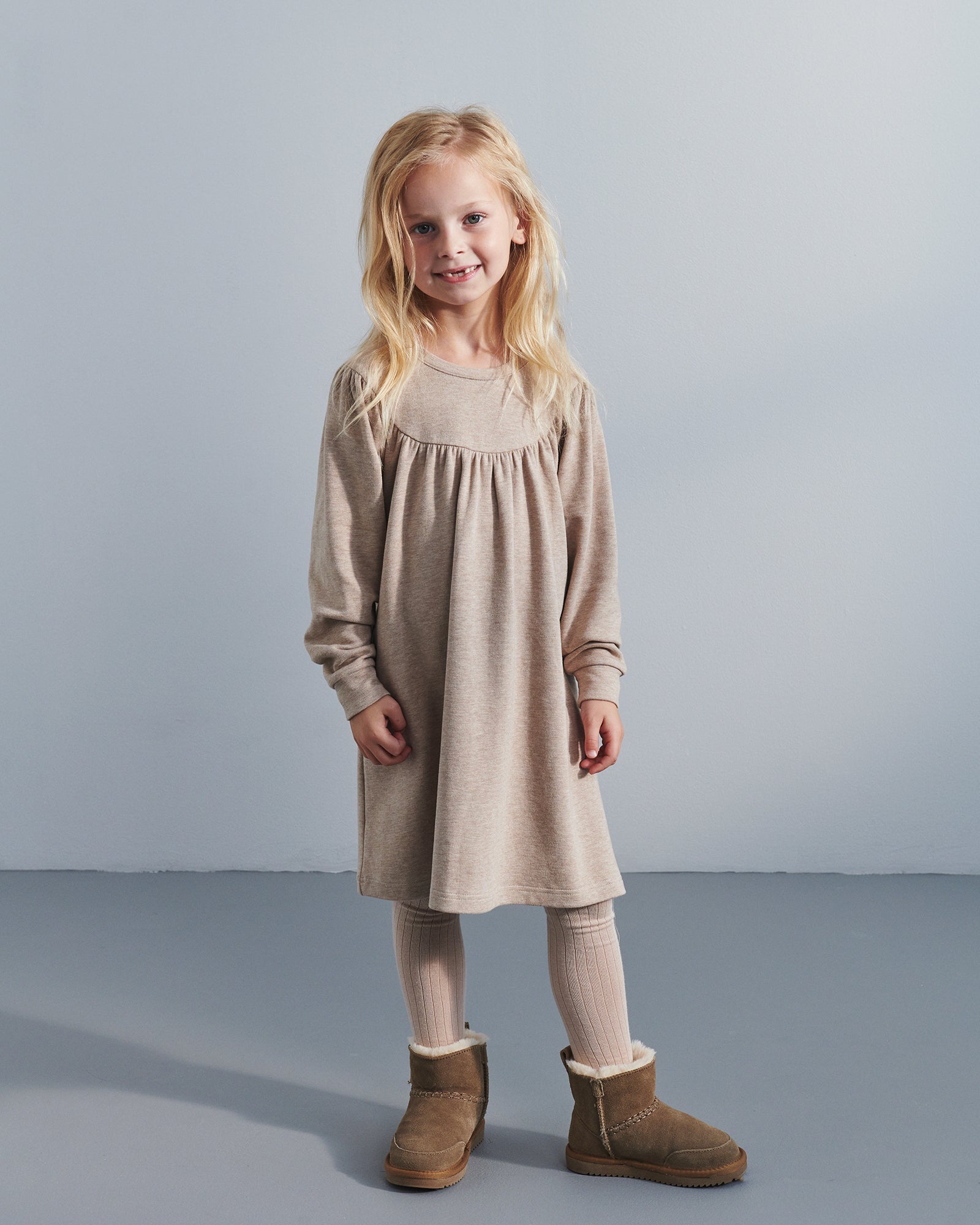 Plush Jersey Dress - Kids - Beige Melange