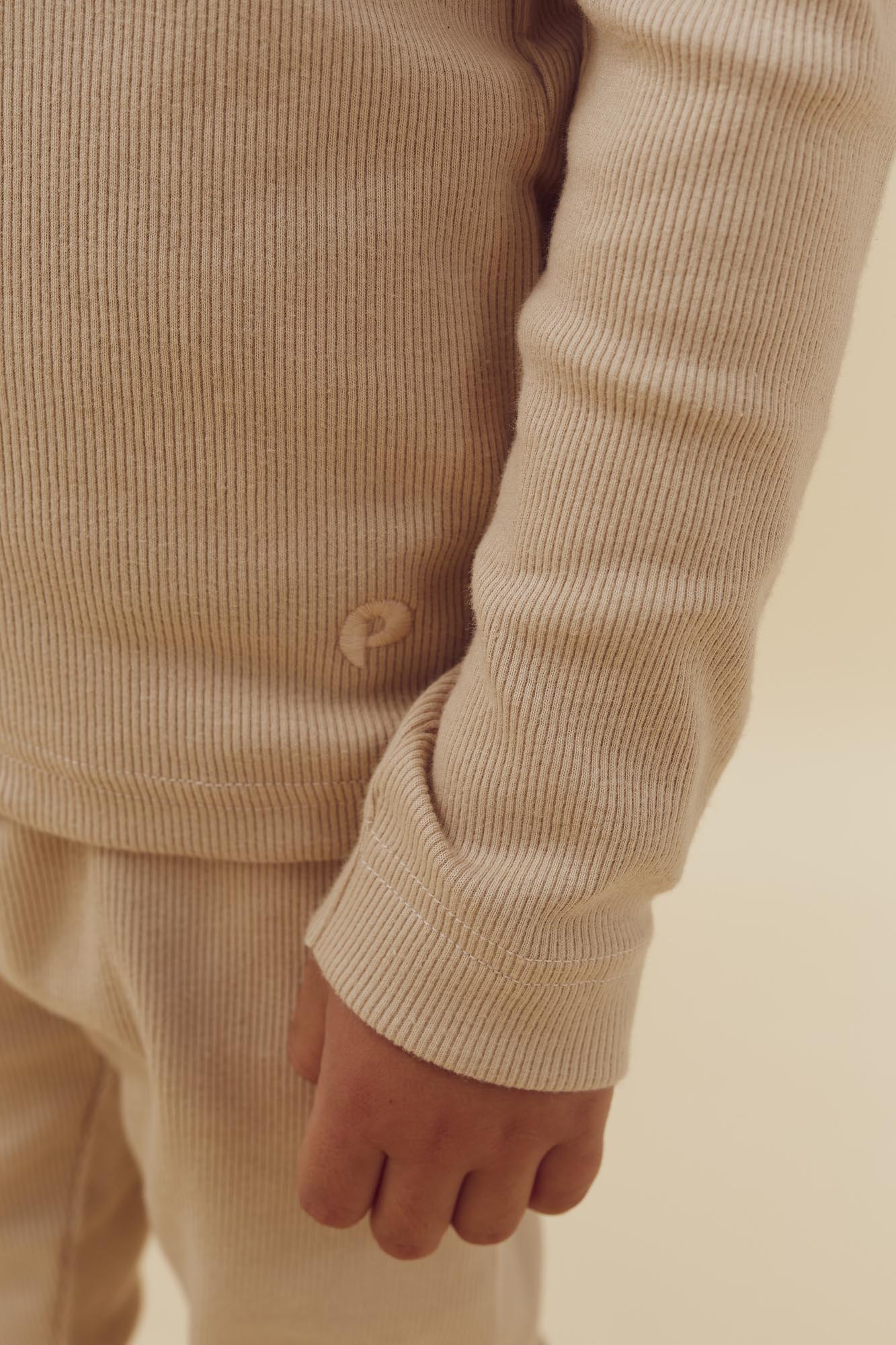 Long Sleeve Basic Rib T-shirt - Kids - Beige