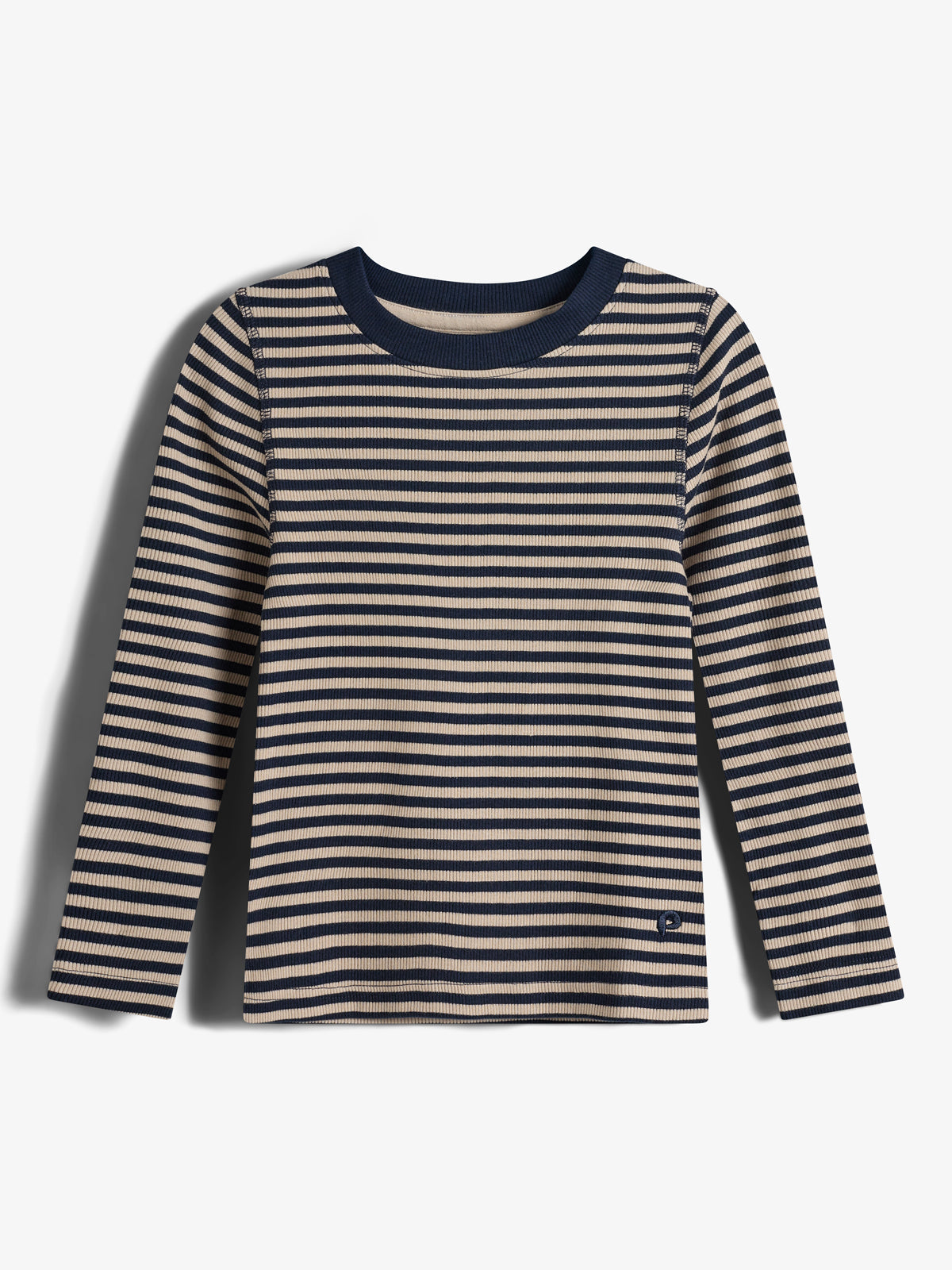 Striped Long Sleeved Basic Rib T-shirt - Kids - Navy/Beige