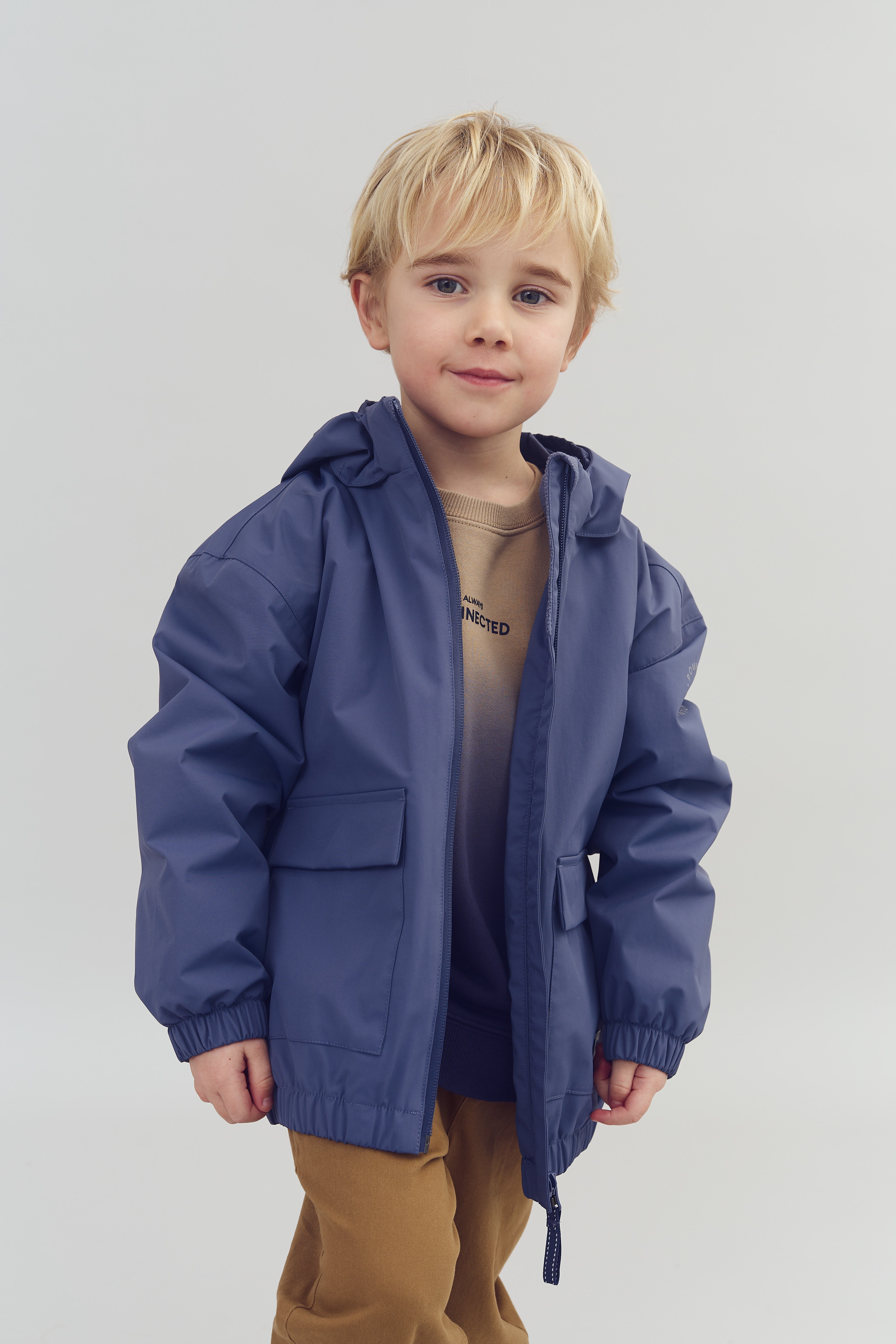 Rain Jacket w. Patch Pocket - Kids - Vintage Blue
