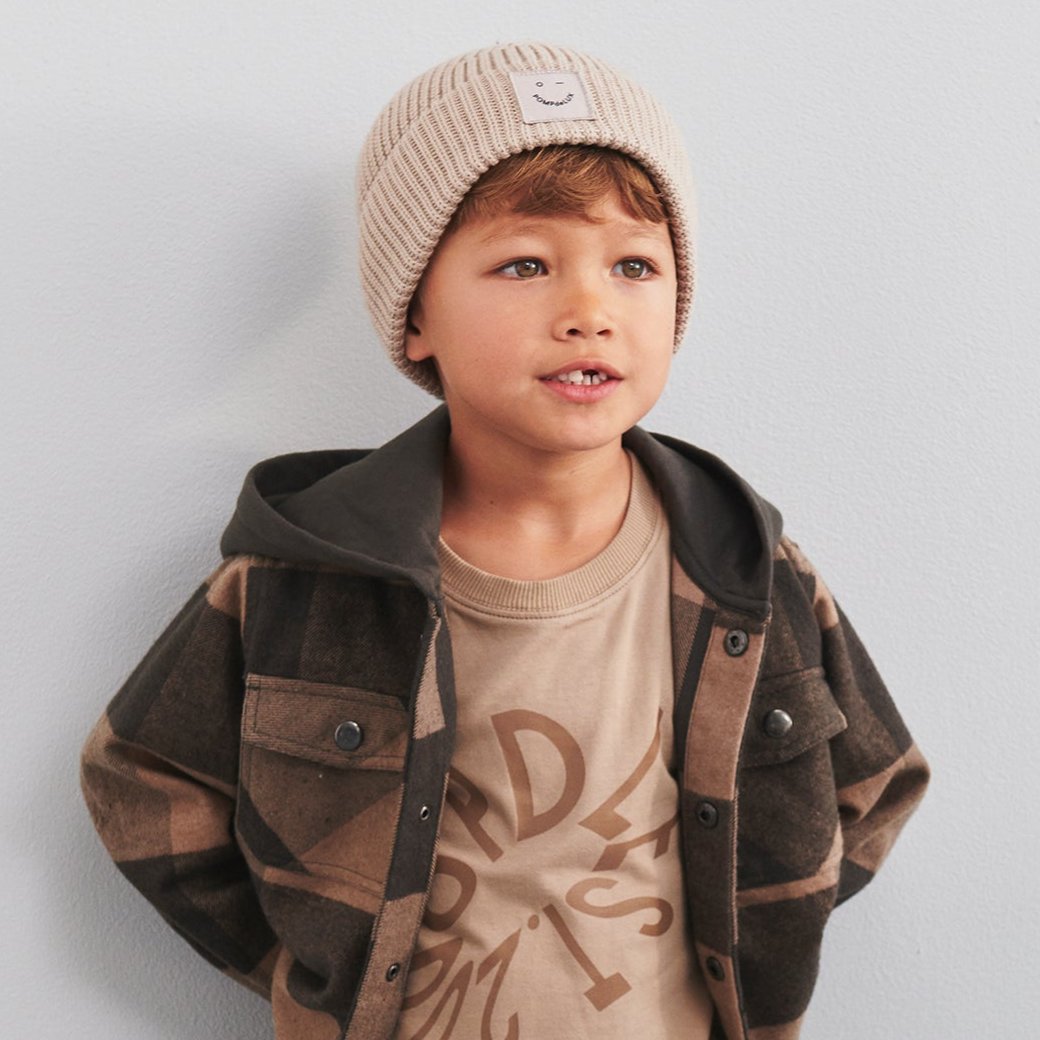 Ribbed Knit Beanie - Kids - Beige