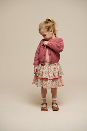 Flower Printed Poplin Frill Skirt - Kids - Rose | 100952 Poppy