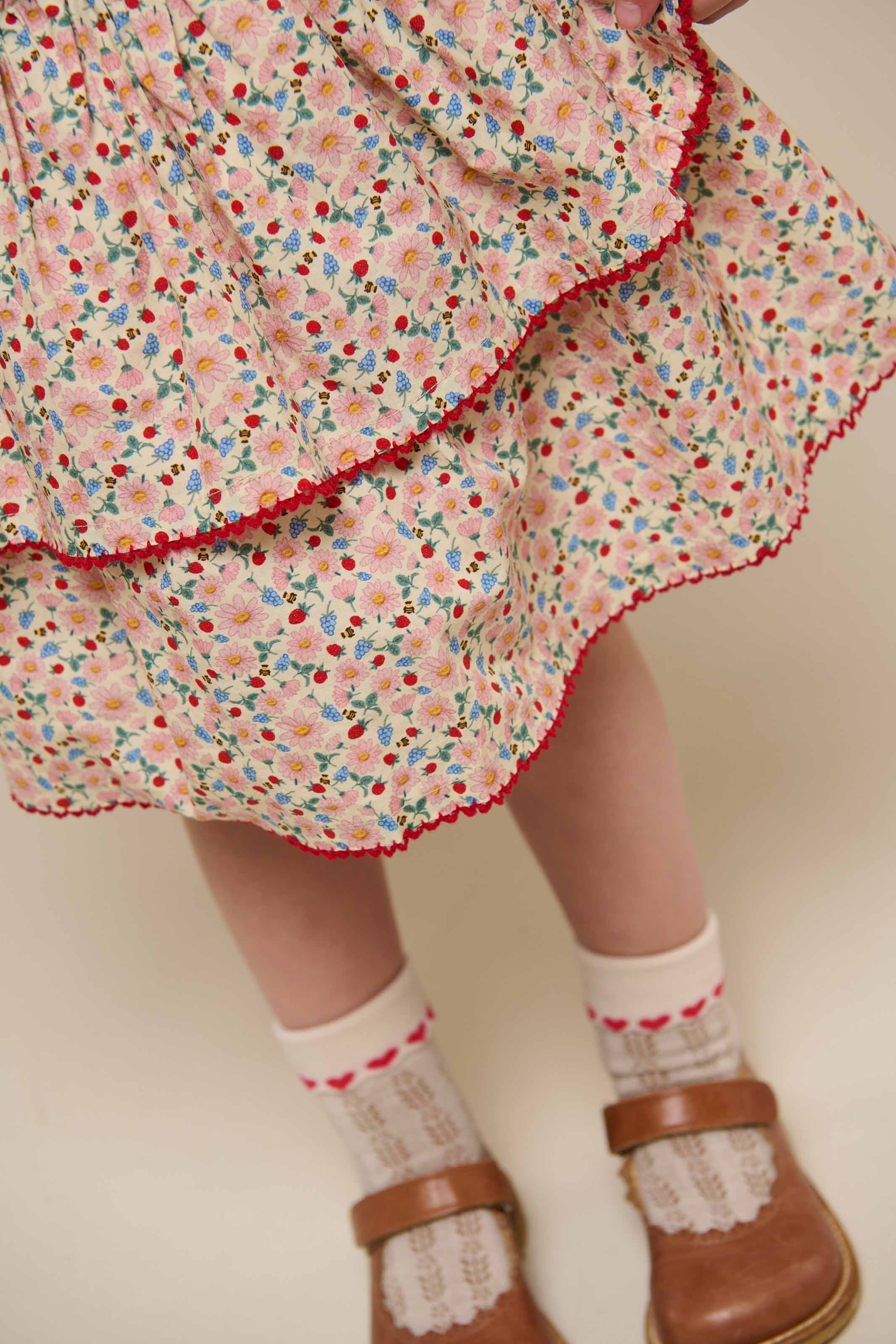 Flower Printed Poplin Frill Skirt - Kids - Rose | 100952 Poppy