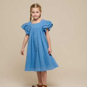 Cotton Dress with Ric Rac Frill - Tween - Dusty Blue | 101067 Alma