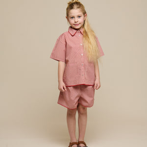 Striped Poplin Shirt and Shorts Set - Tween - Old Rose/Cherry Red | 100947 Olivia