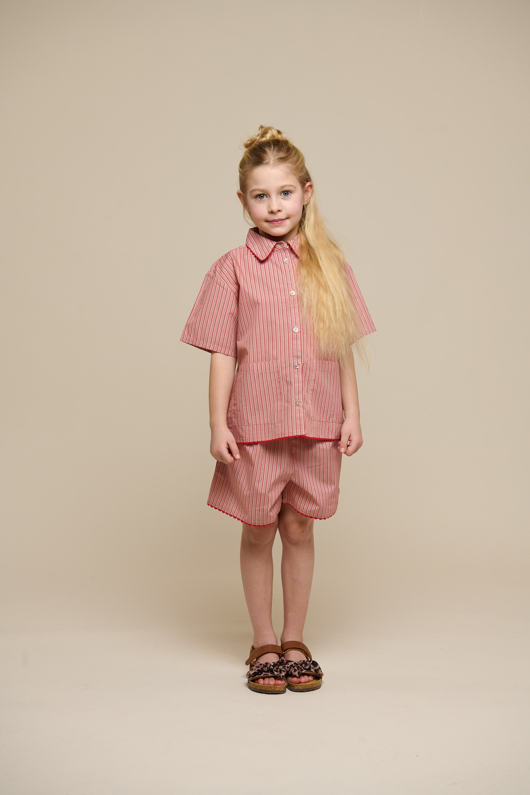 Striped Poplin Shirt and Shorts Set - Tween - Old Rose/Cherry Red | 100947 Olivia