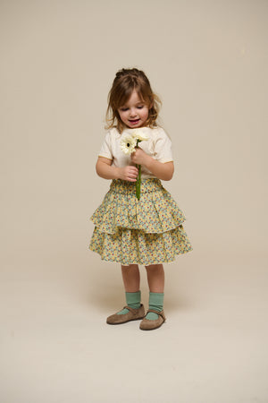 Flower Printed Poplin Frill Skirt - Kids - Green | 100954 Poppy