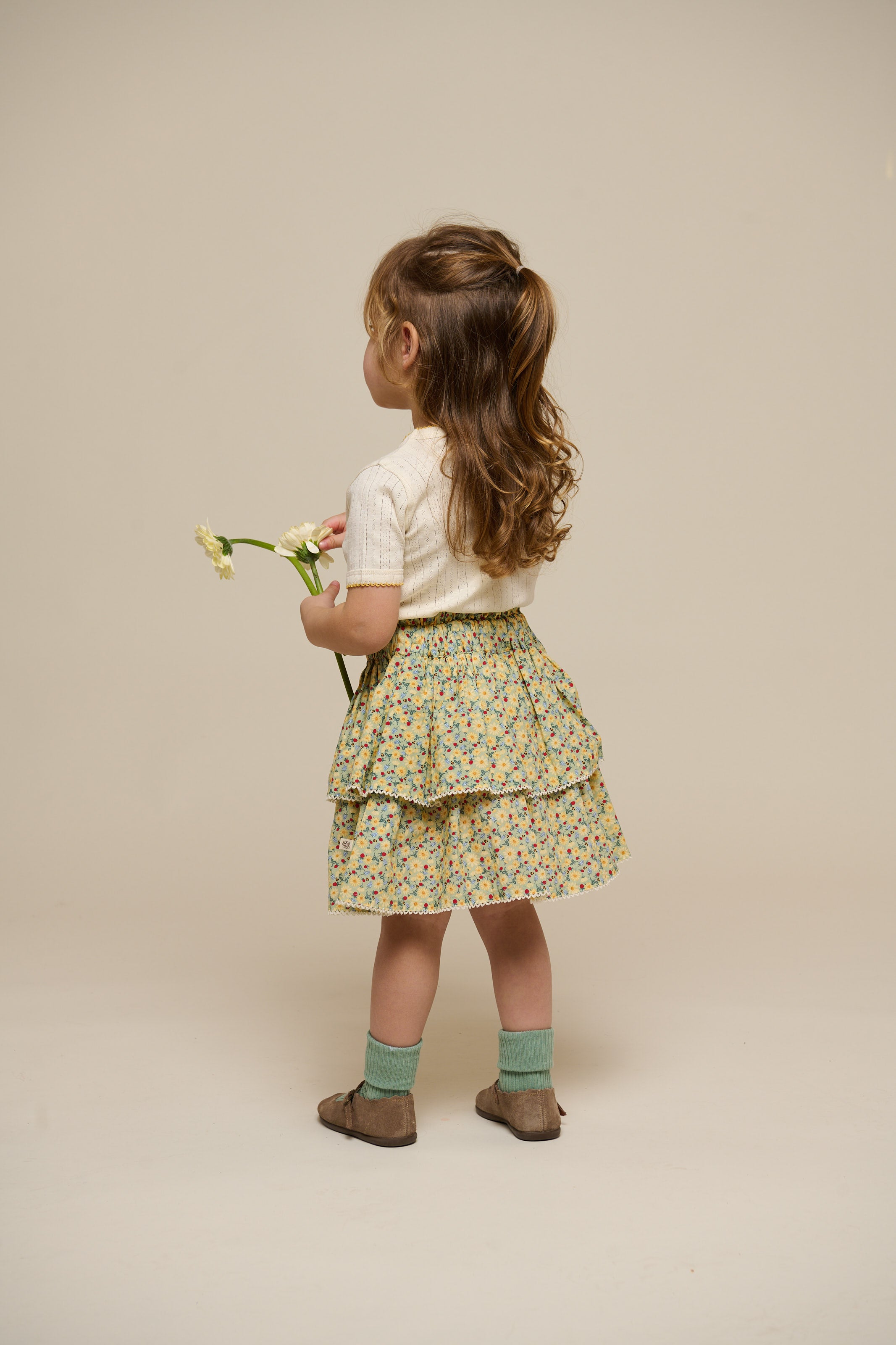 Flower Printed Poplin Frill Skirt - Kids - Green | 100954 Poppy