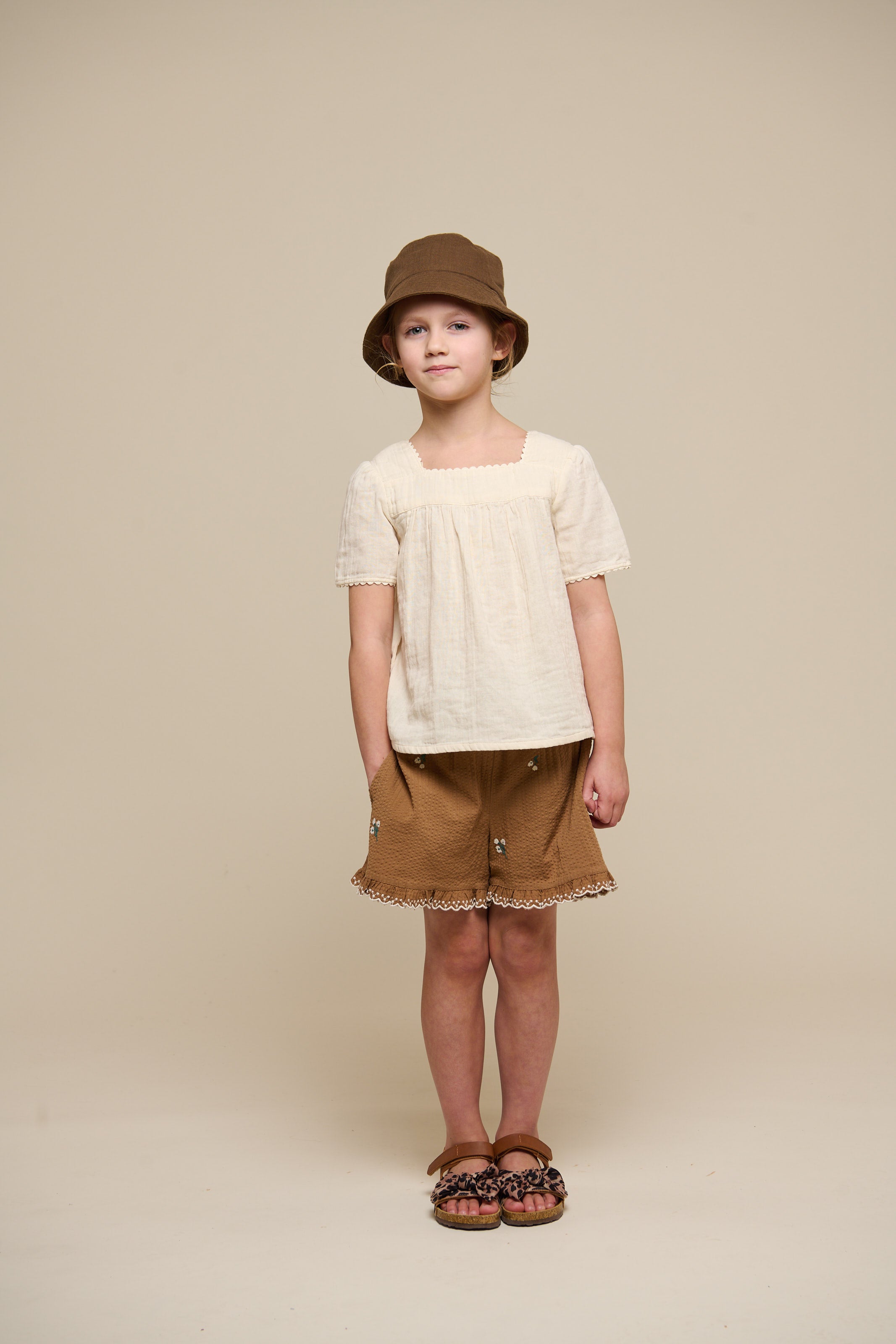 Embroidered Seersucker Shorts - Tween - Coconut | 100987 Nora