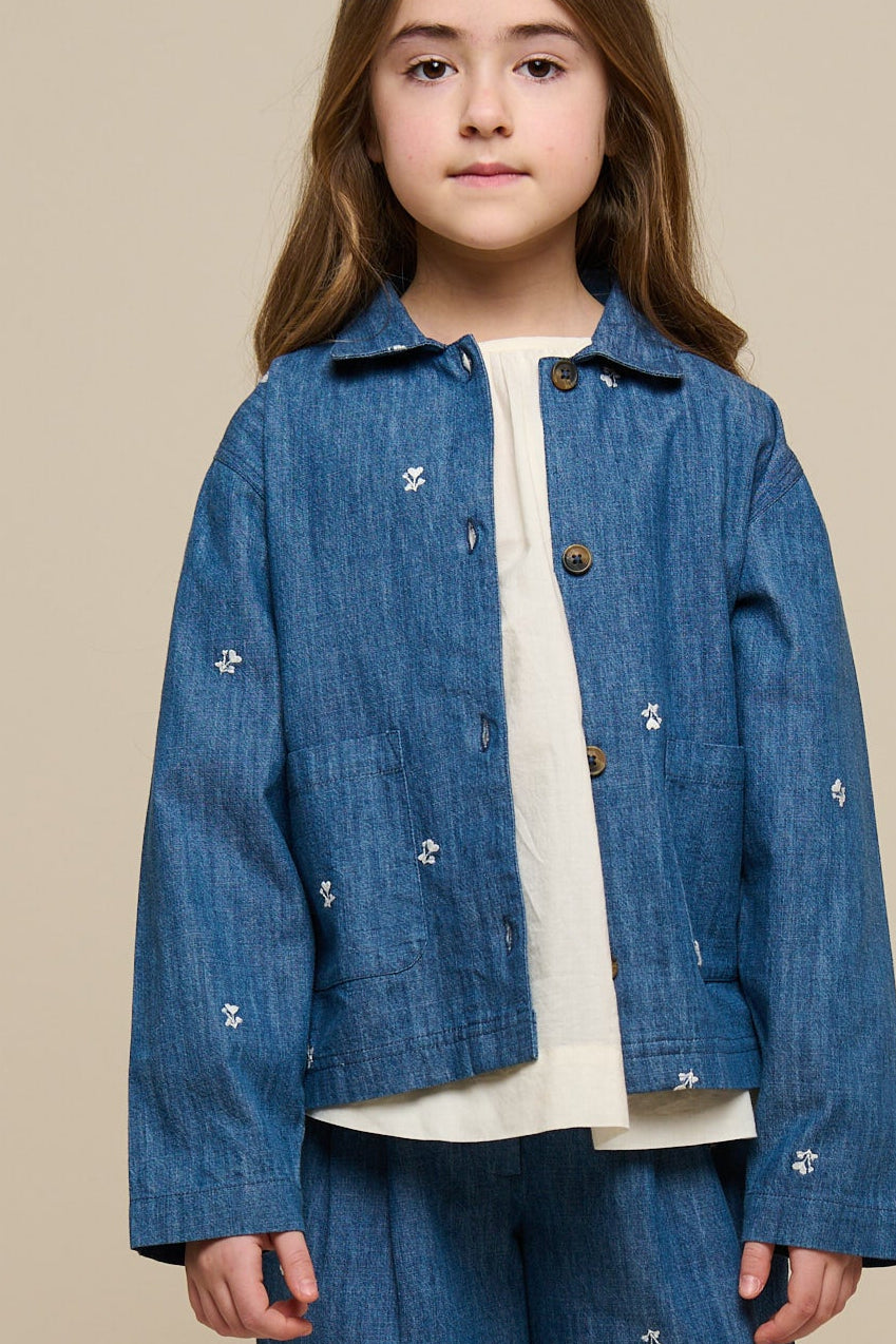 Embroidered Light Denim Shirt Jacket - Tween - Blue Denim | 101082 Isabella