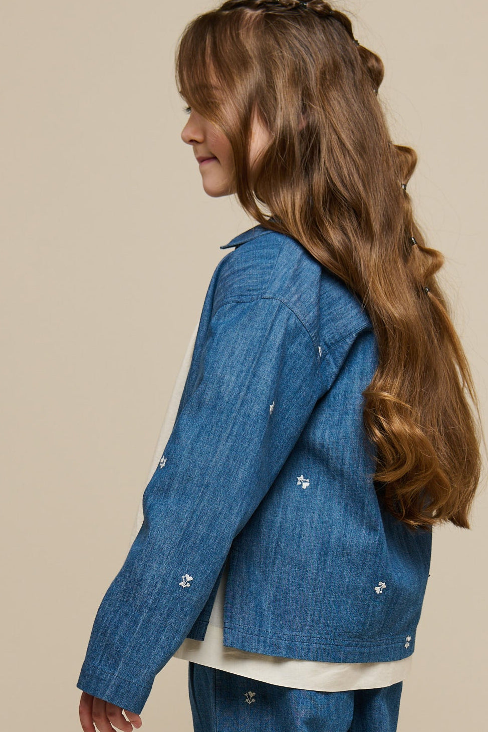 Embroidered Light Denim Shirt Jacket - Tween - Blue Denim | 101082 Isabella