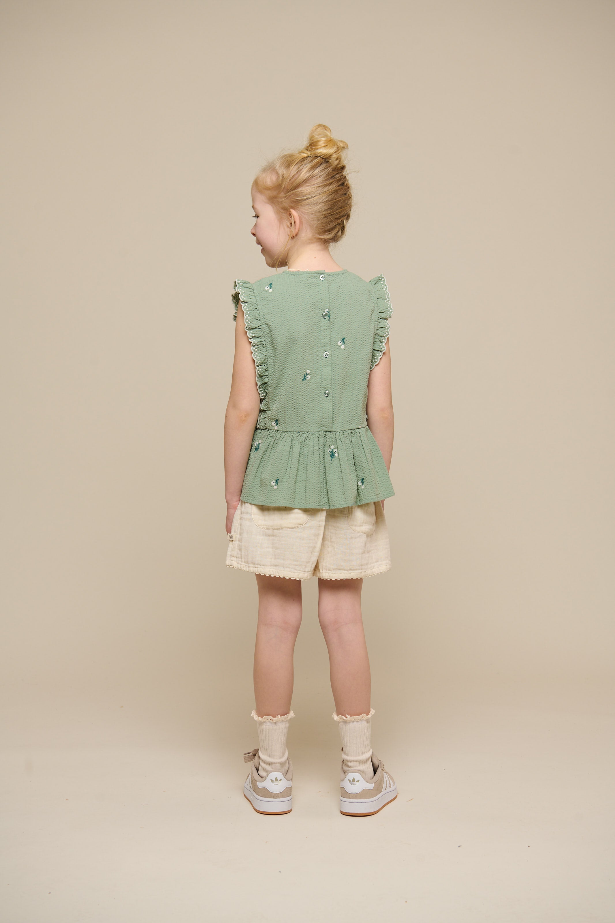 Embroidered Seersucker Top - Tween - Dusty Green | 100981 Nora