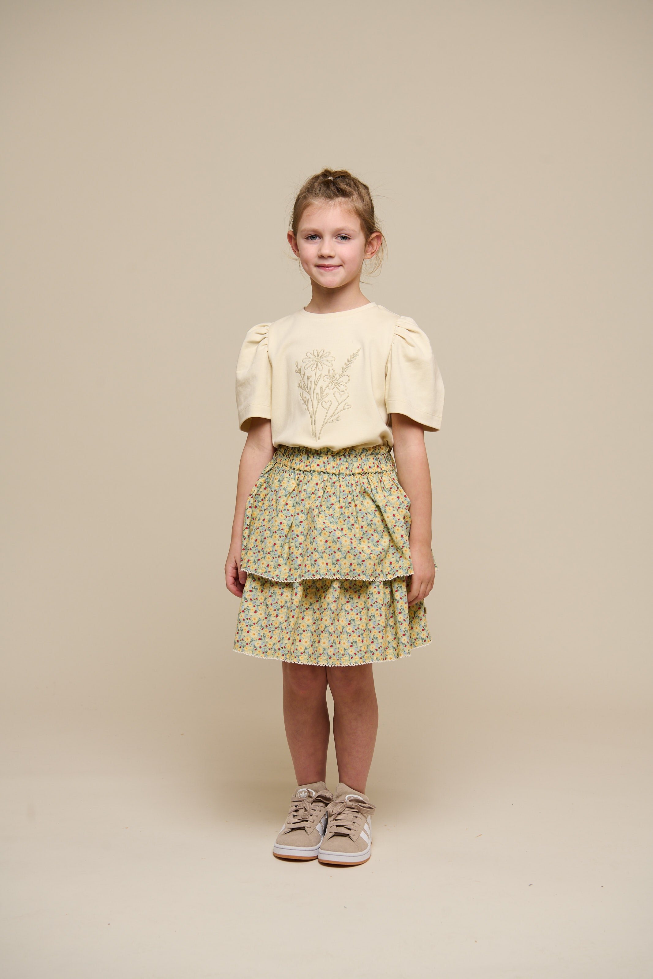 スカート siiilon FLOWER frill skirt Flower Printed Poplin Frill Skirt - Tween - Green | 100955 Poppy