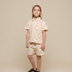 Printed Gauze Shirt and Shorts Set - Tween - Offwhite/Cherry Red | 100973 Fiona
