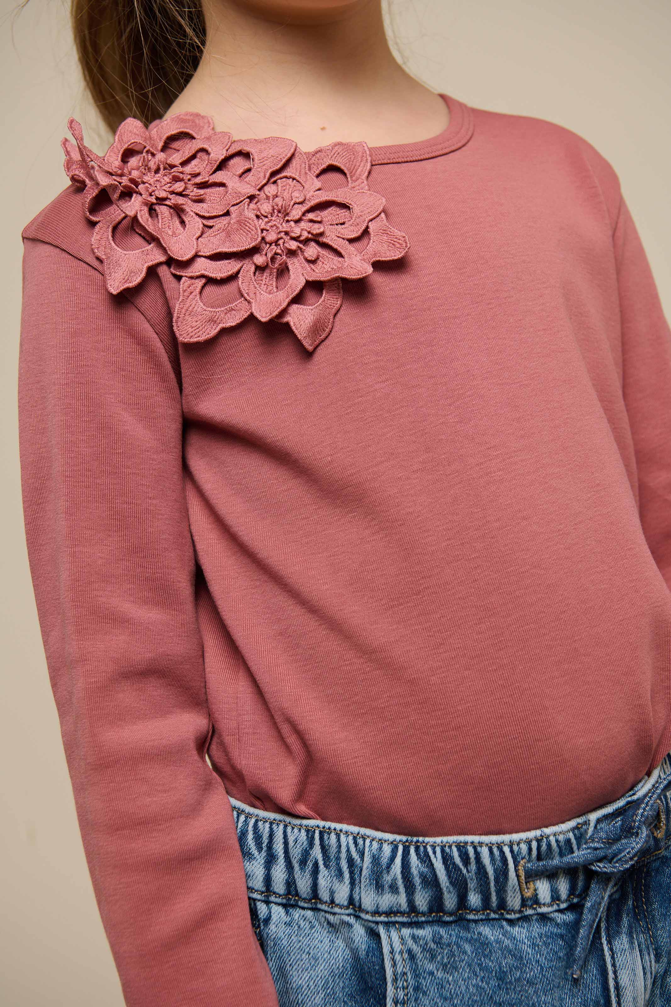 T-shirt with Flower Application - Tween - Old Rose | 101234 Sarah