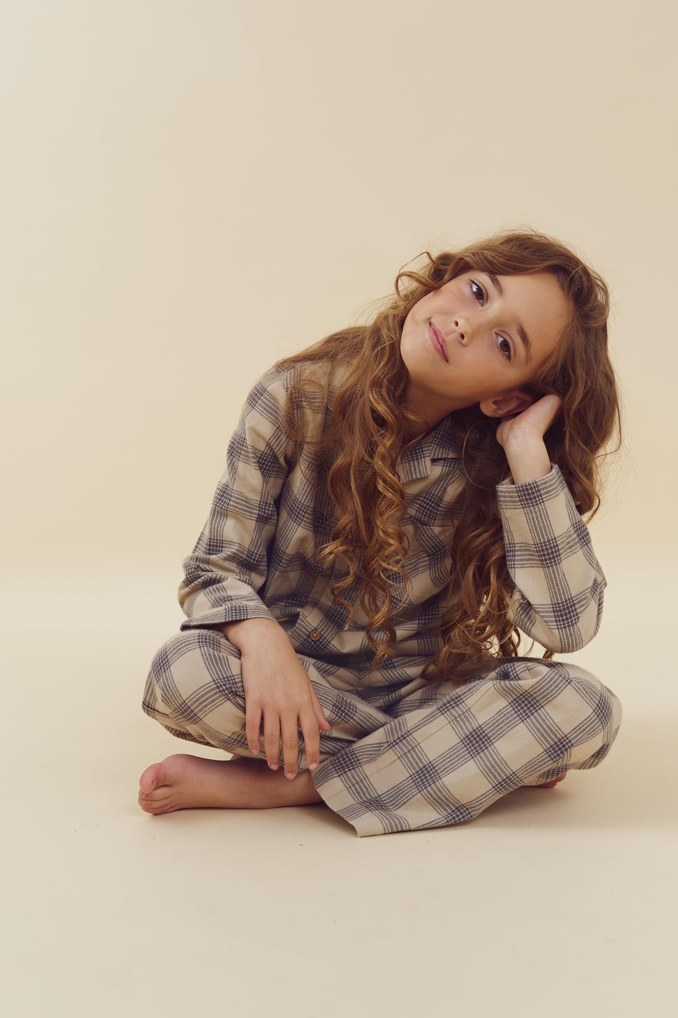 Cotton Flannel Pajamas - Tween - Grey/Beige