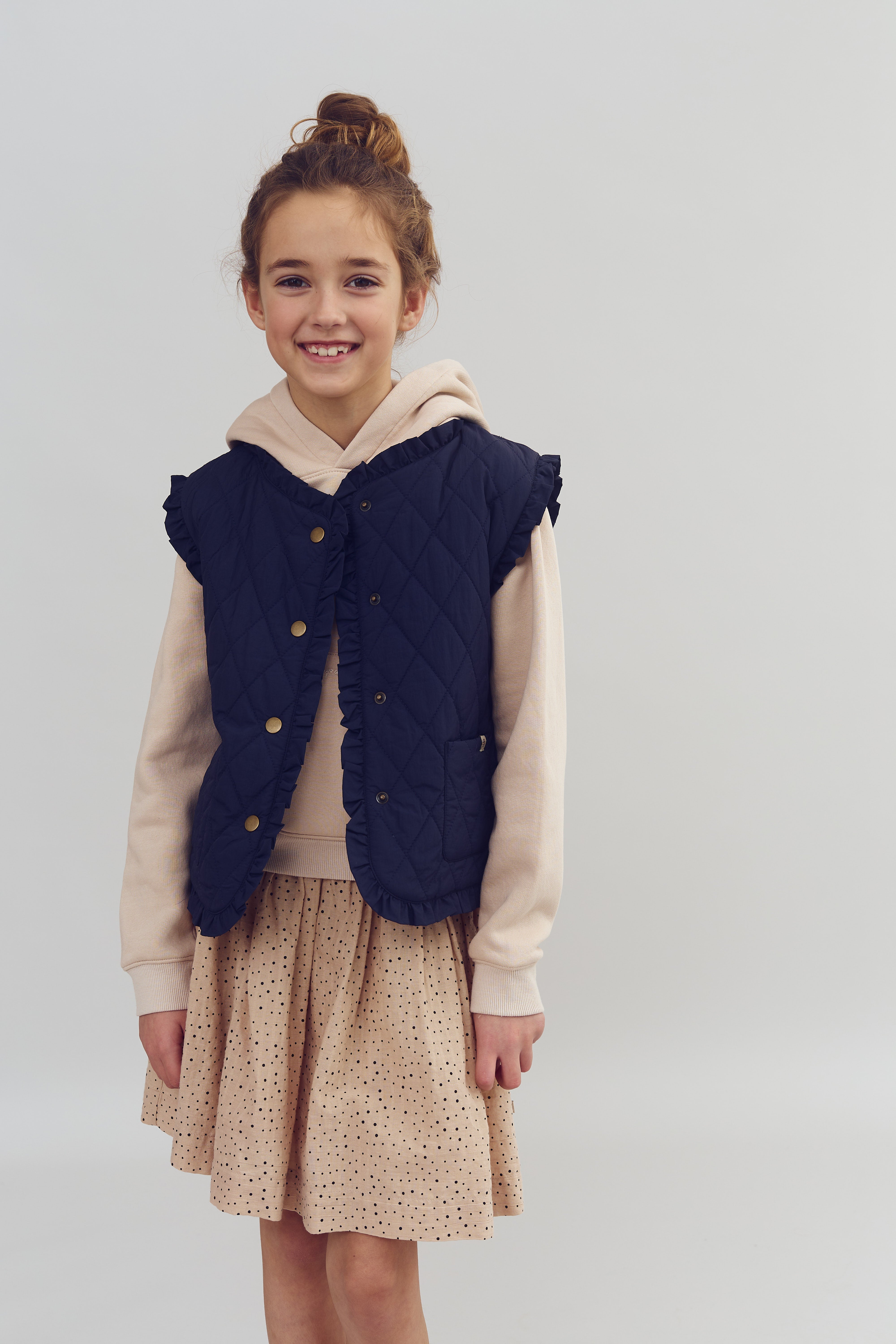 Quilted Gilet w. Frills - Tween - Navy