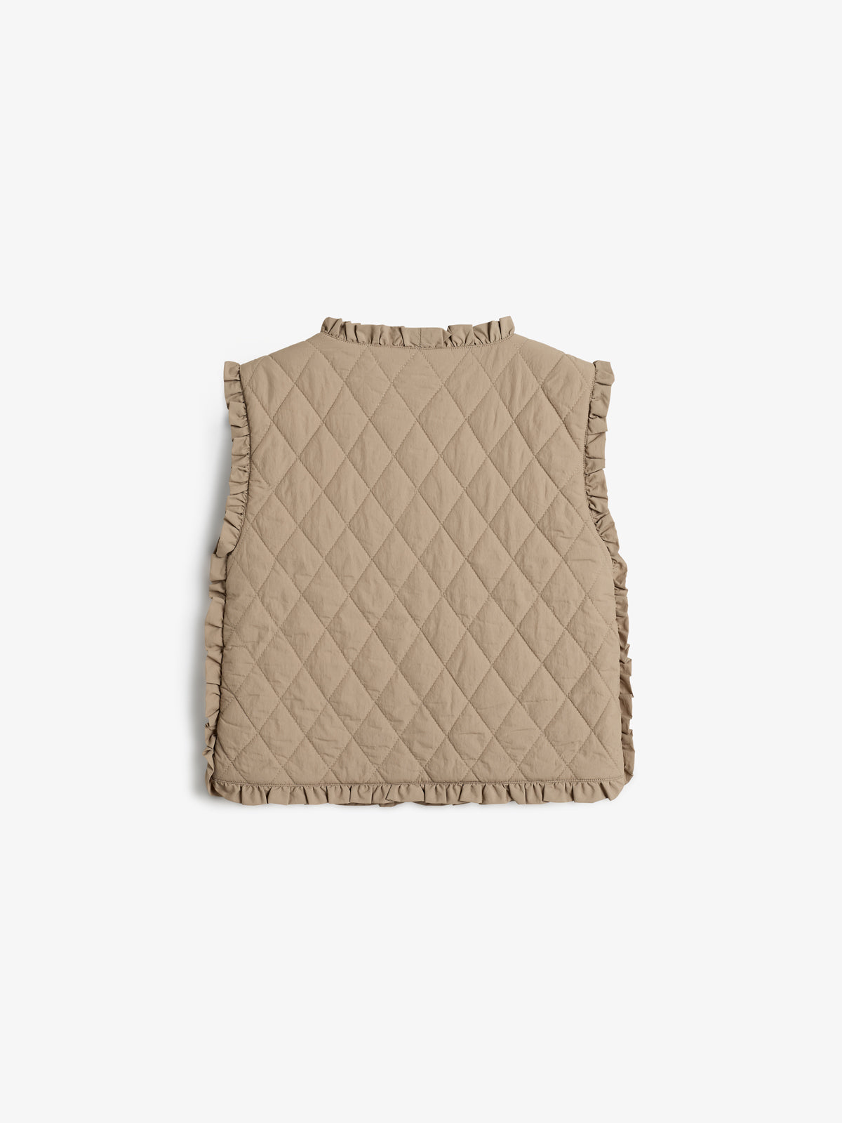 Quilted Gilet w. Frills - Tween - Dark beige