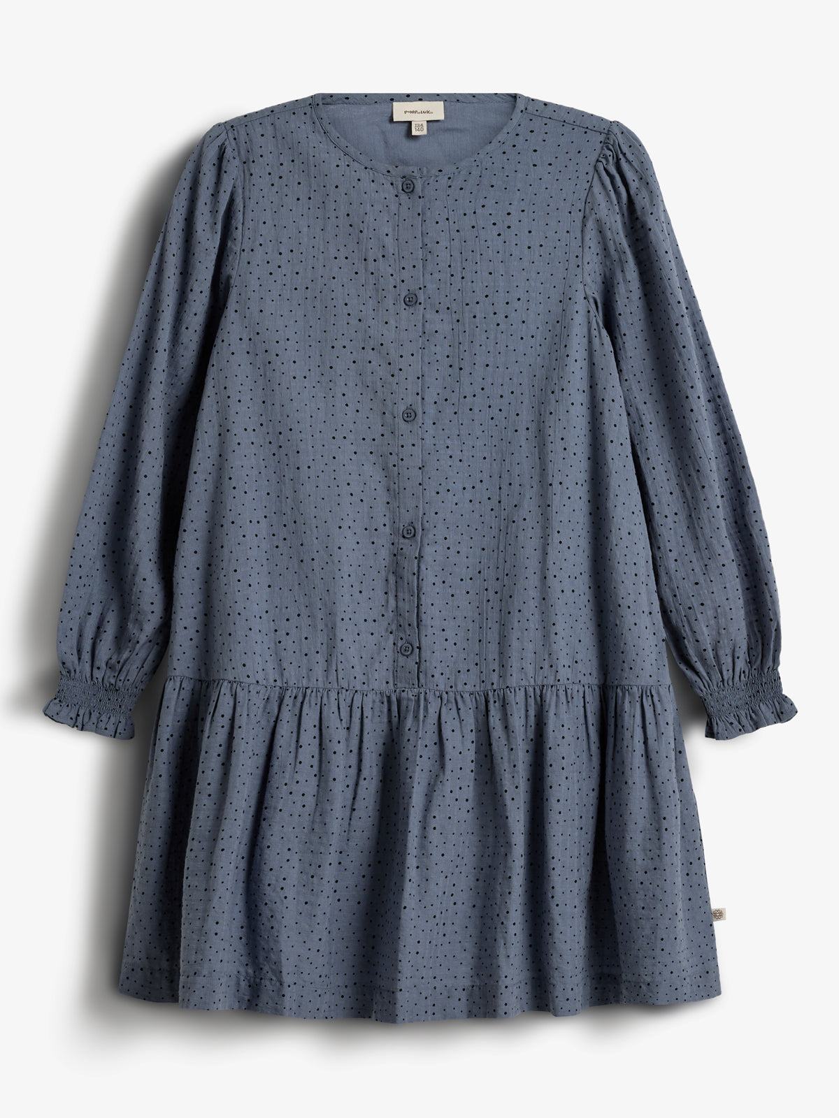 Cotton Dress w. Micro Dots - Tween - Dusty Blue