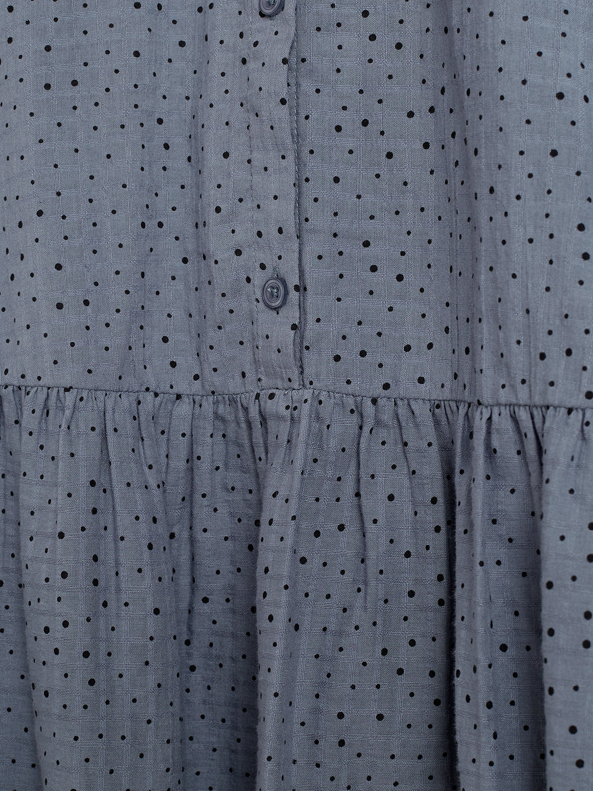 Cotton Dress w. Micro Dots - Tween - Dusty Blue