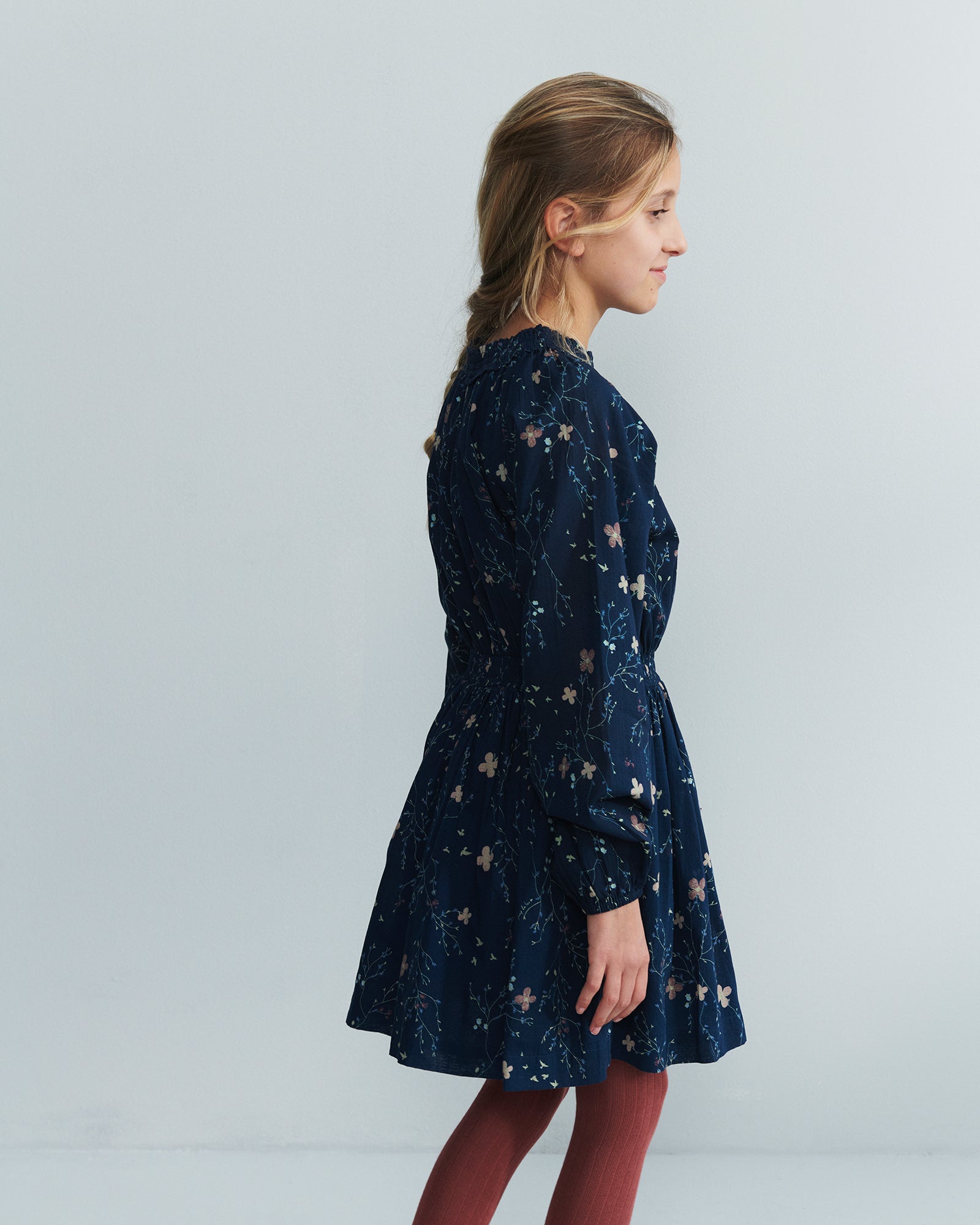 Smock Waist Dress w. Floral Print - Tween - Moonlight/Purple