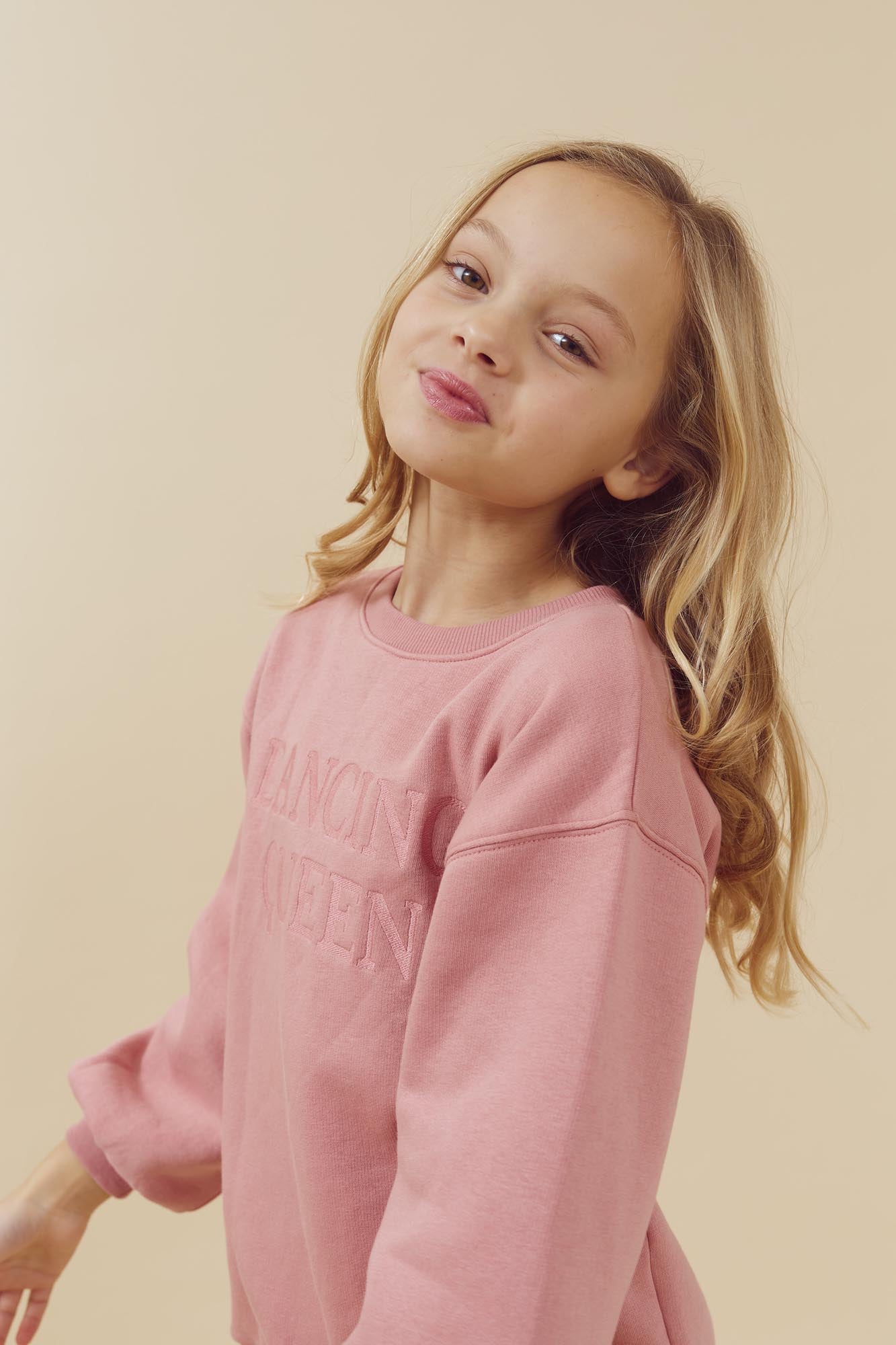Oversized Sweatshirt w. Embroidery - Tween - Dusty Rose