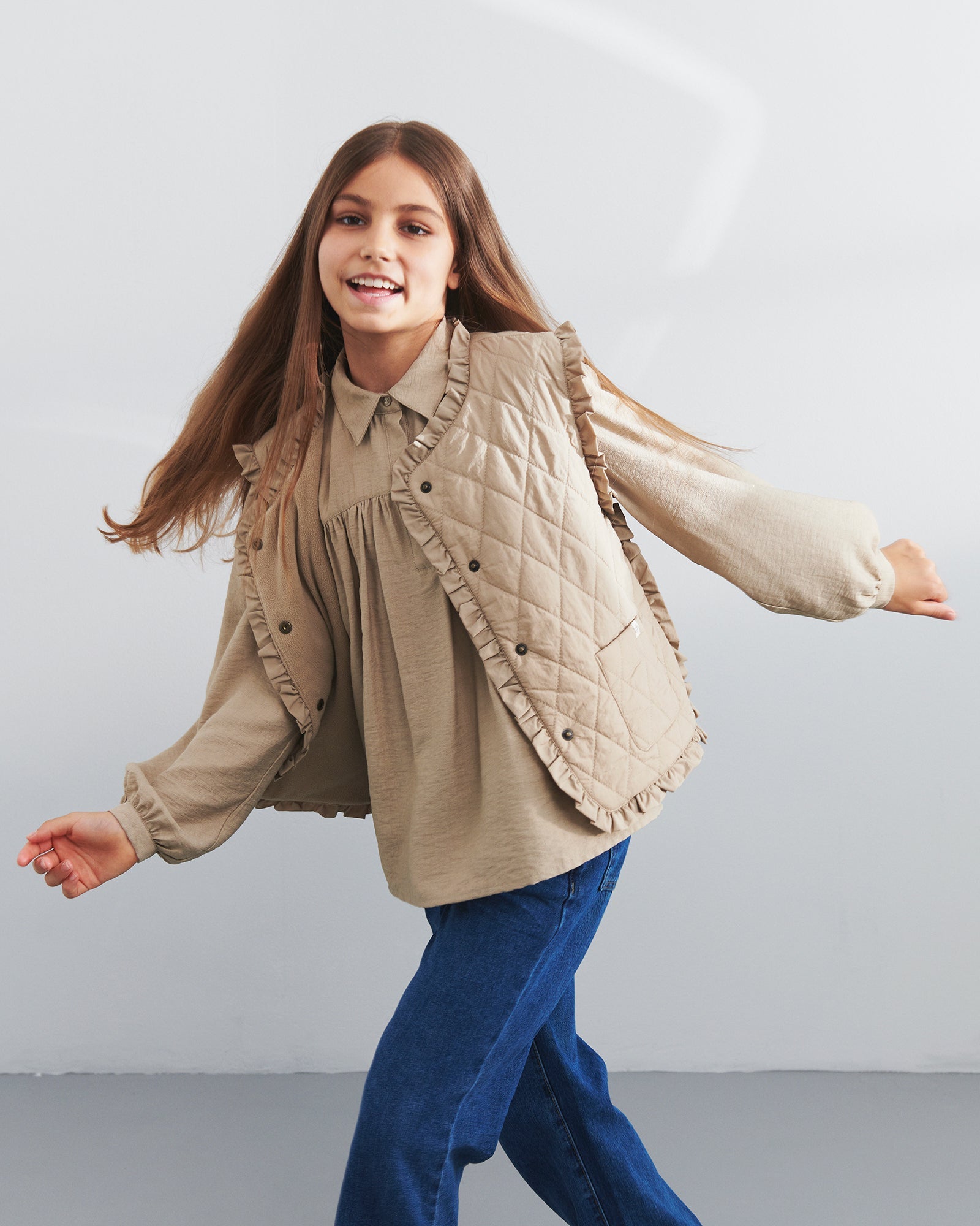 Blouse w. Shirt Collar - Tween - Dark Beige