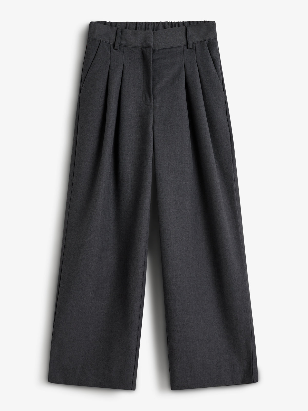 Pleated Wide Leg Trousers - Tween - Dark Grey