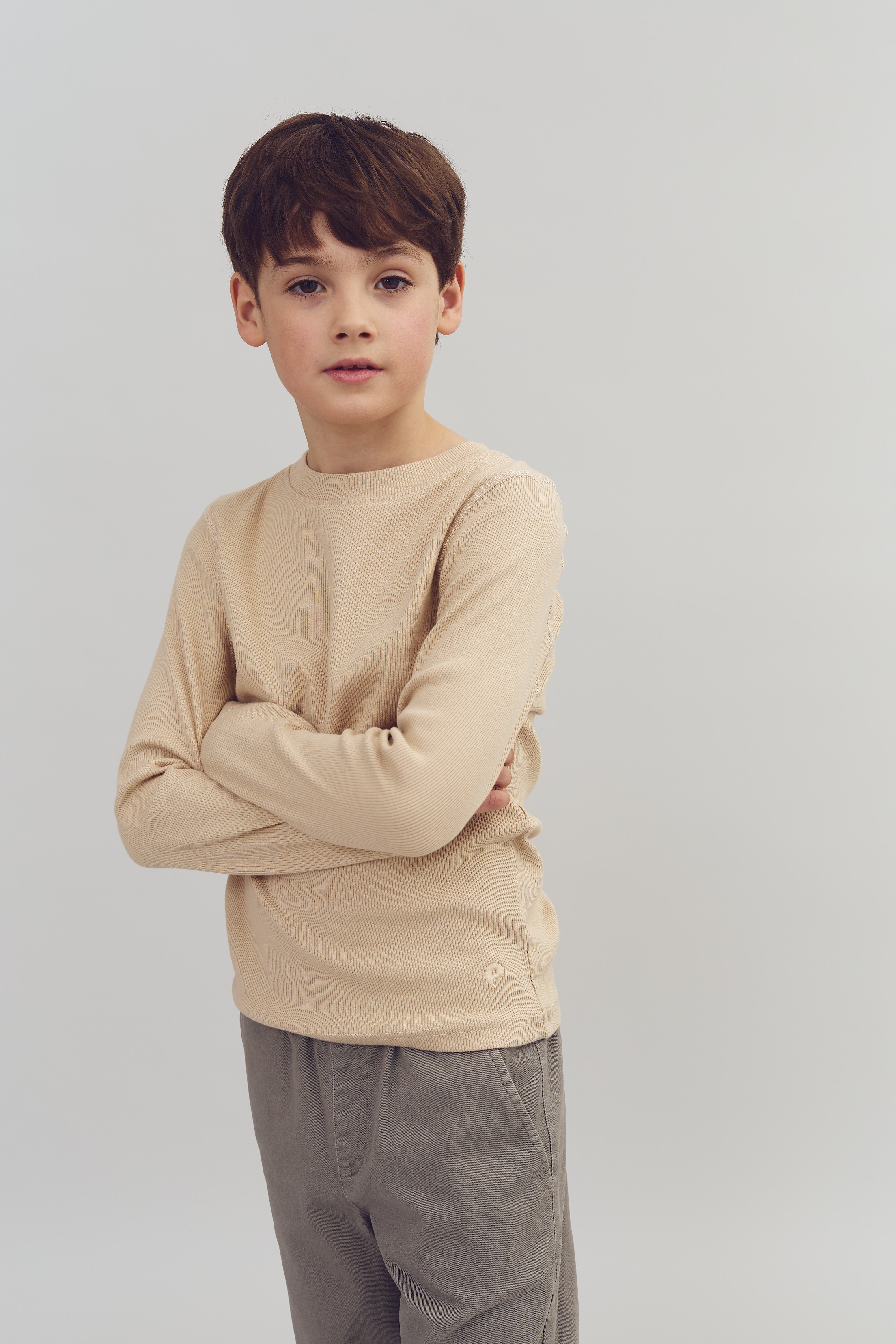 Long Sleeve Basic Rib T-shirt - Tween - Beige