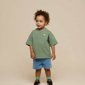 Waffle T-shirt - Kids - Dusty Green | 101155 Evan