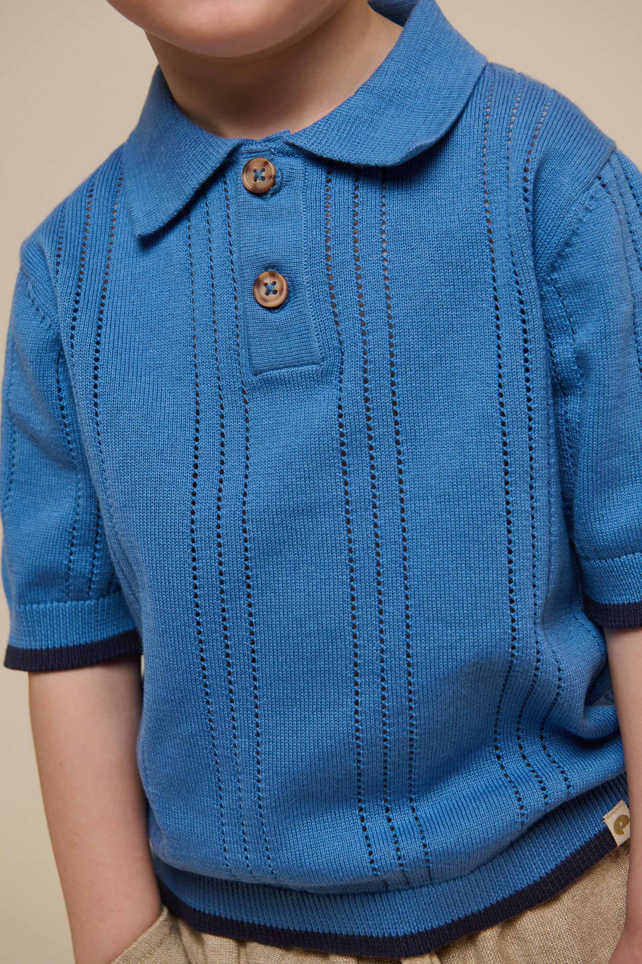 Blue knitted Polo - Kids - Dusty Blue | 101243 Dylan