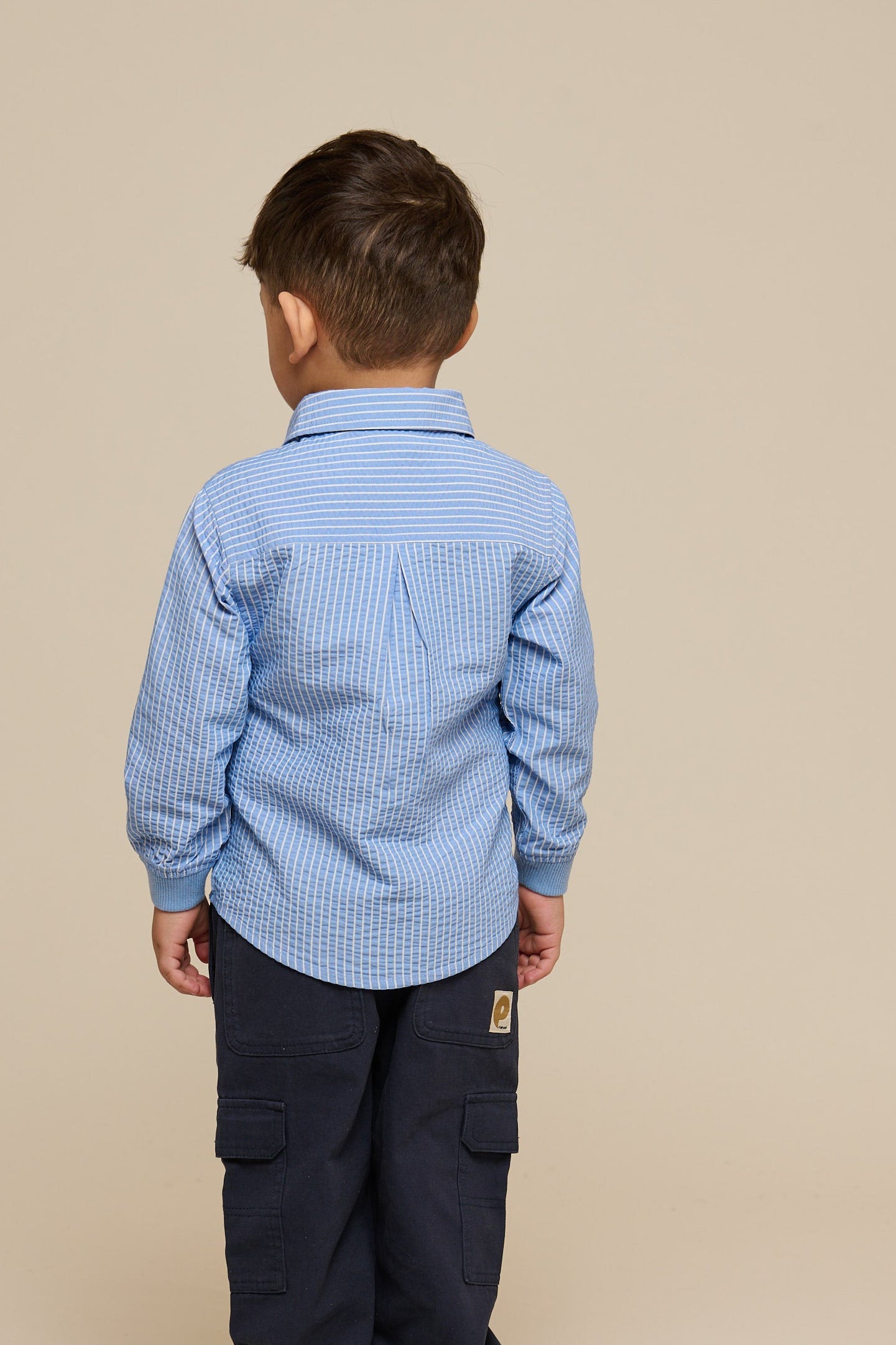 Striped Seersucker Shirt with Rib Cuff - Kids - Blue Stripe | 101348 Patrick