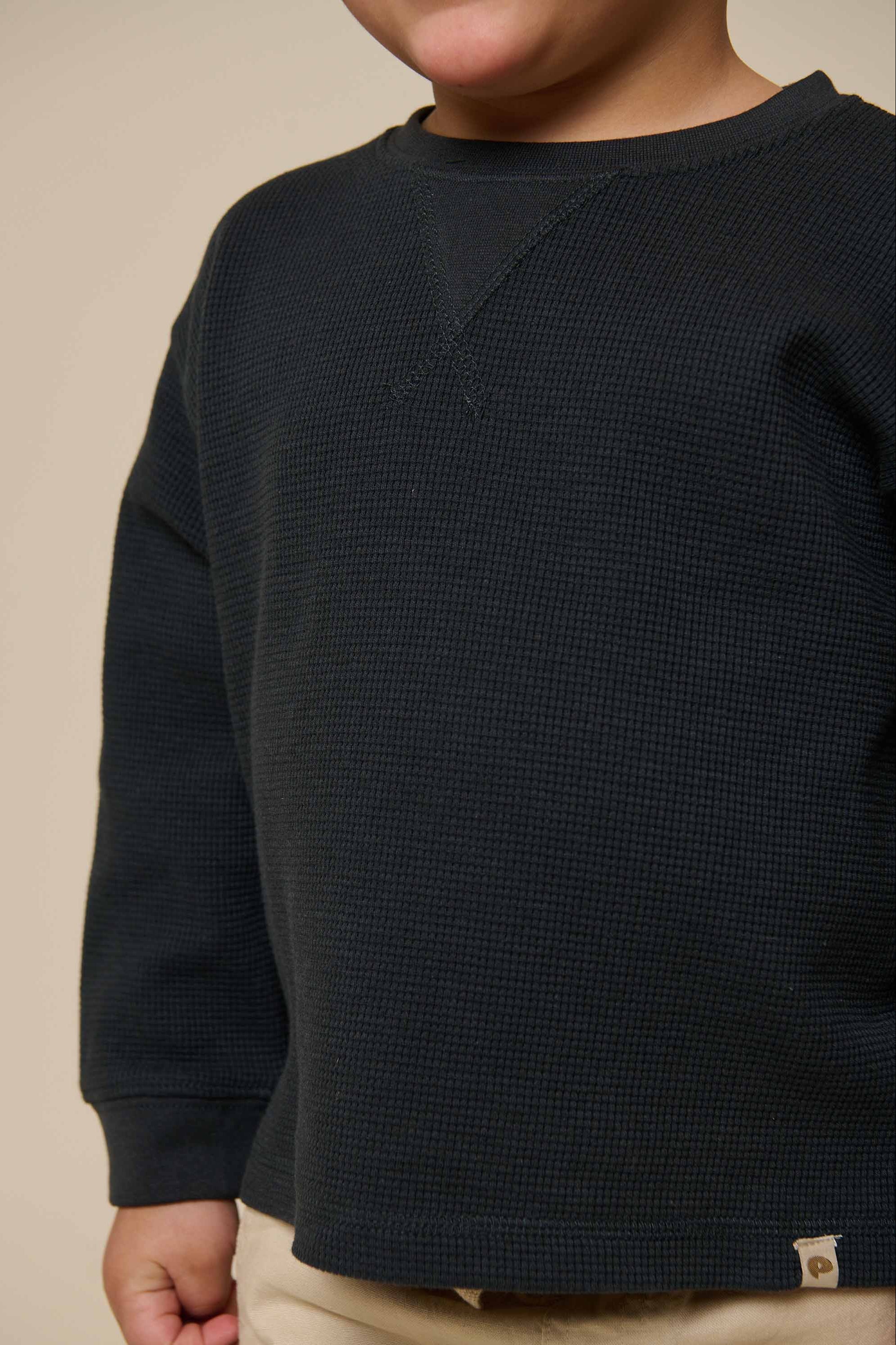 Textured Long Sleeve T-Shirt - Kids - Forest Green | 100707 Malthe