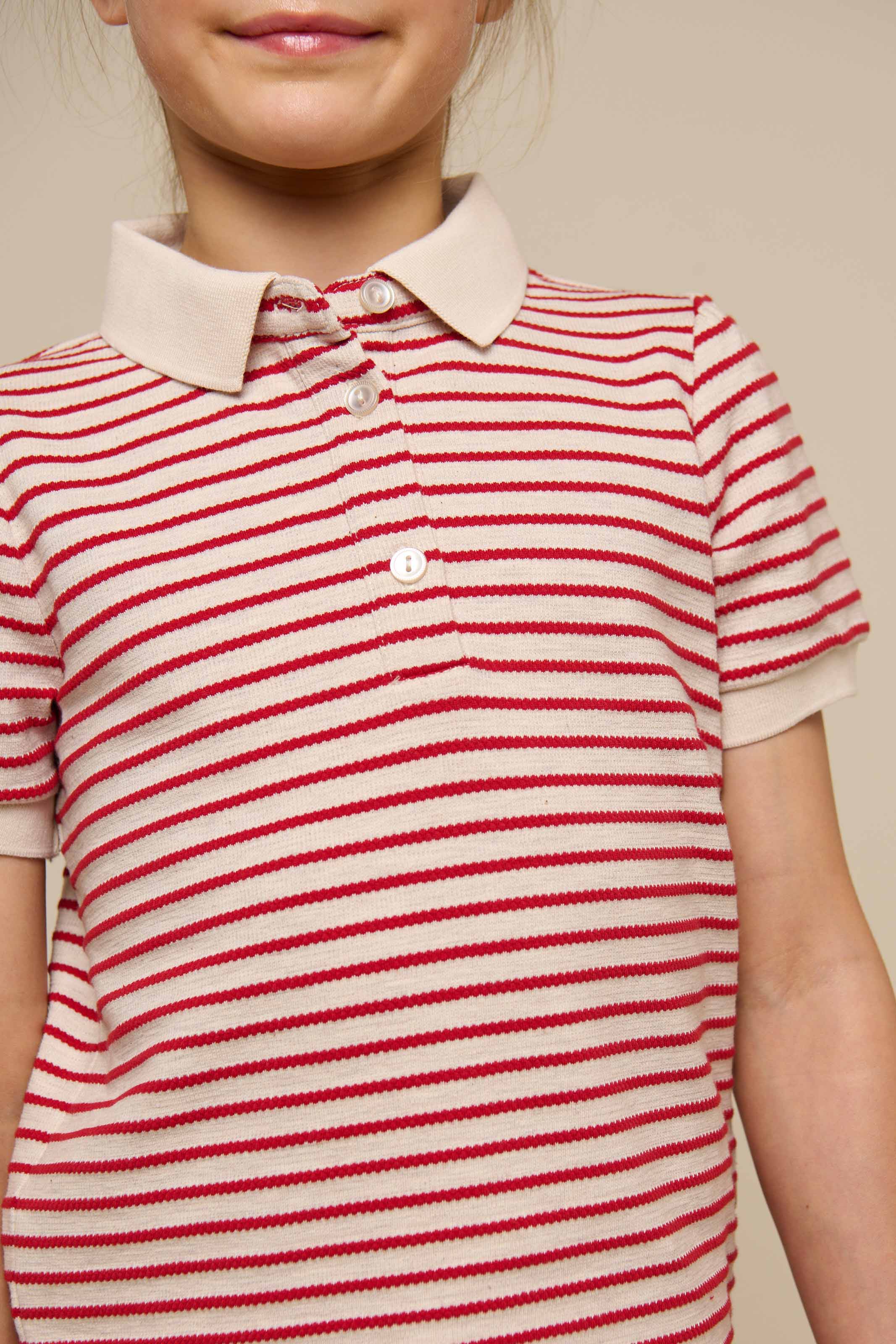 Striped Jersey Polo - Tween - Cherry Red | 101003 Emmie
