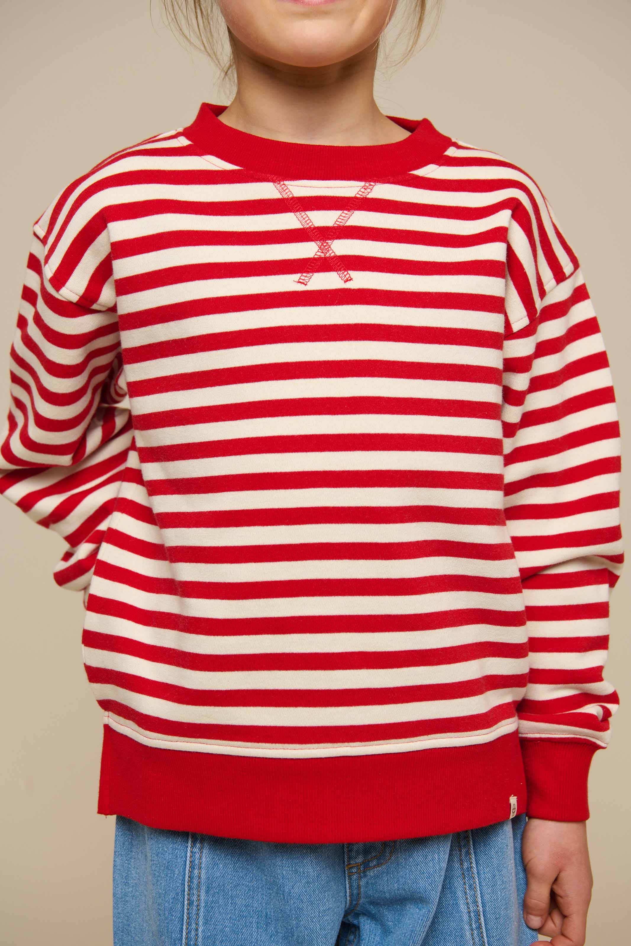Striped Crewneck Sweatshirt - Tween - Cherry Red Stripe | 101343 Daniella