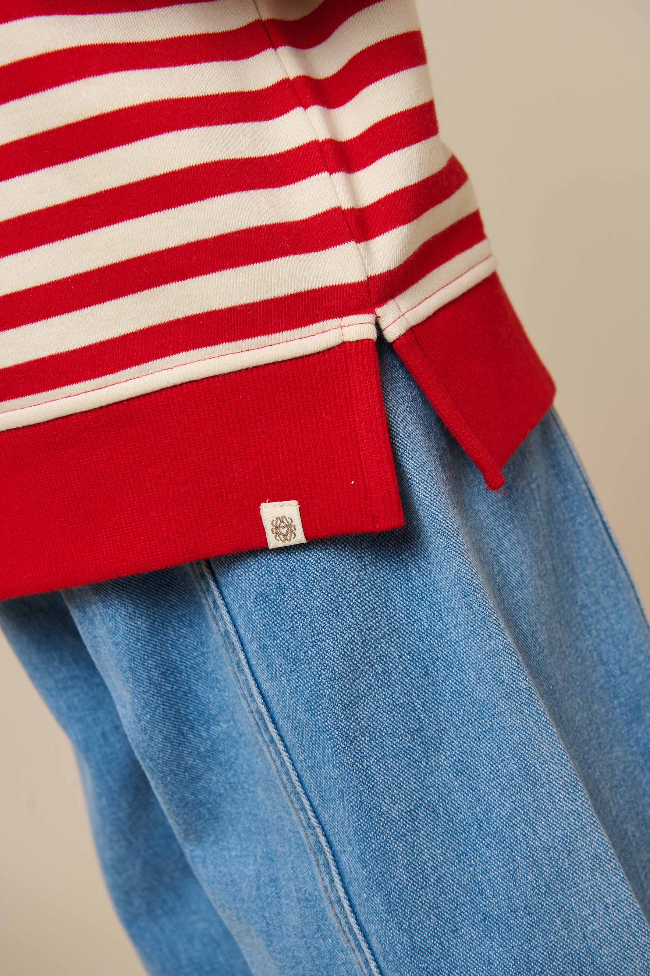 Striped Crewneck Sweatshirt - Tween - Cherry Red Stripe | 101343 Daniella