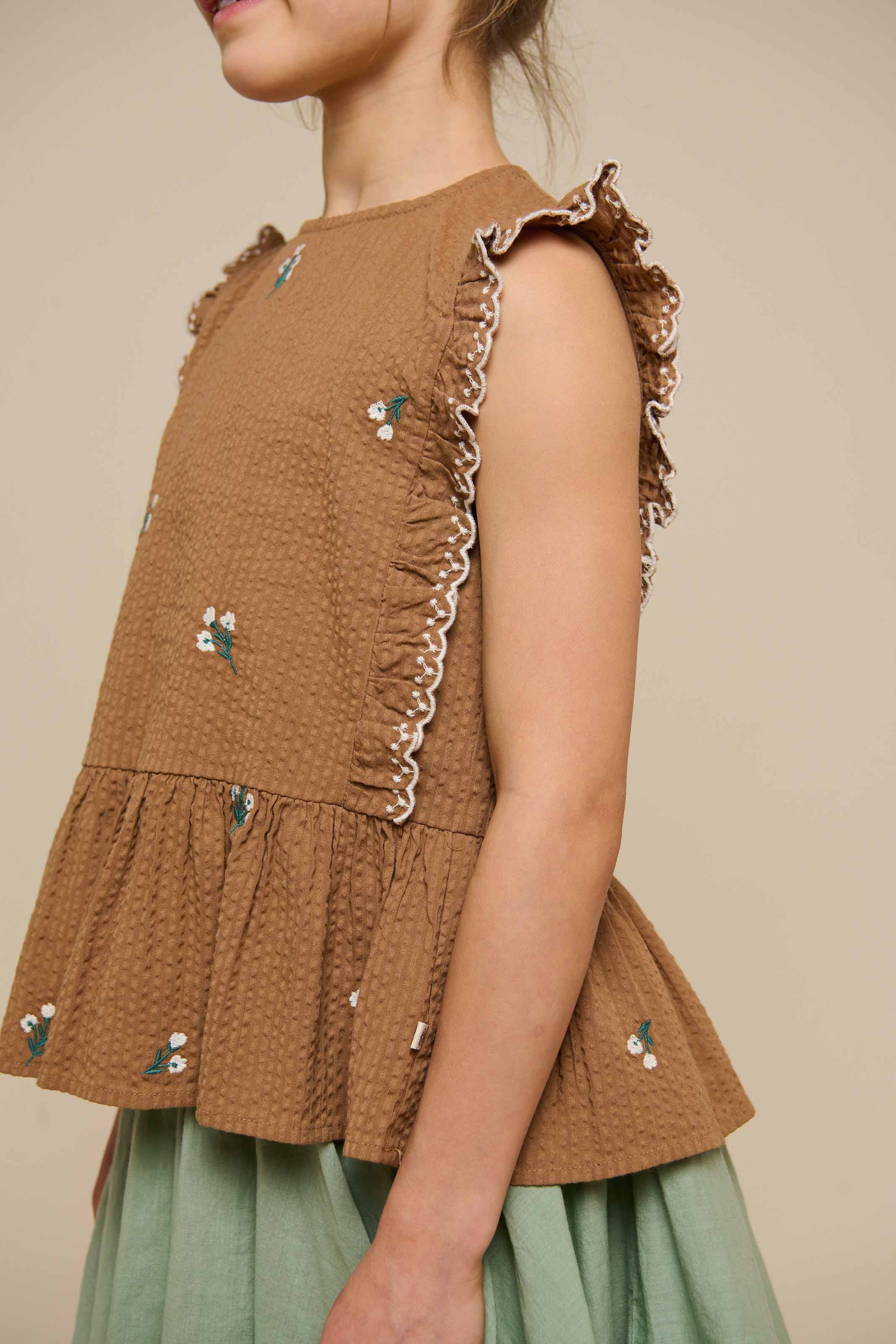 Embroidered Seersucker Top - Tween - Coconut | 100983 Nora